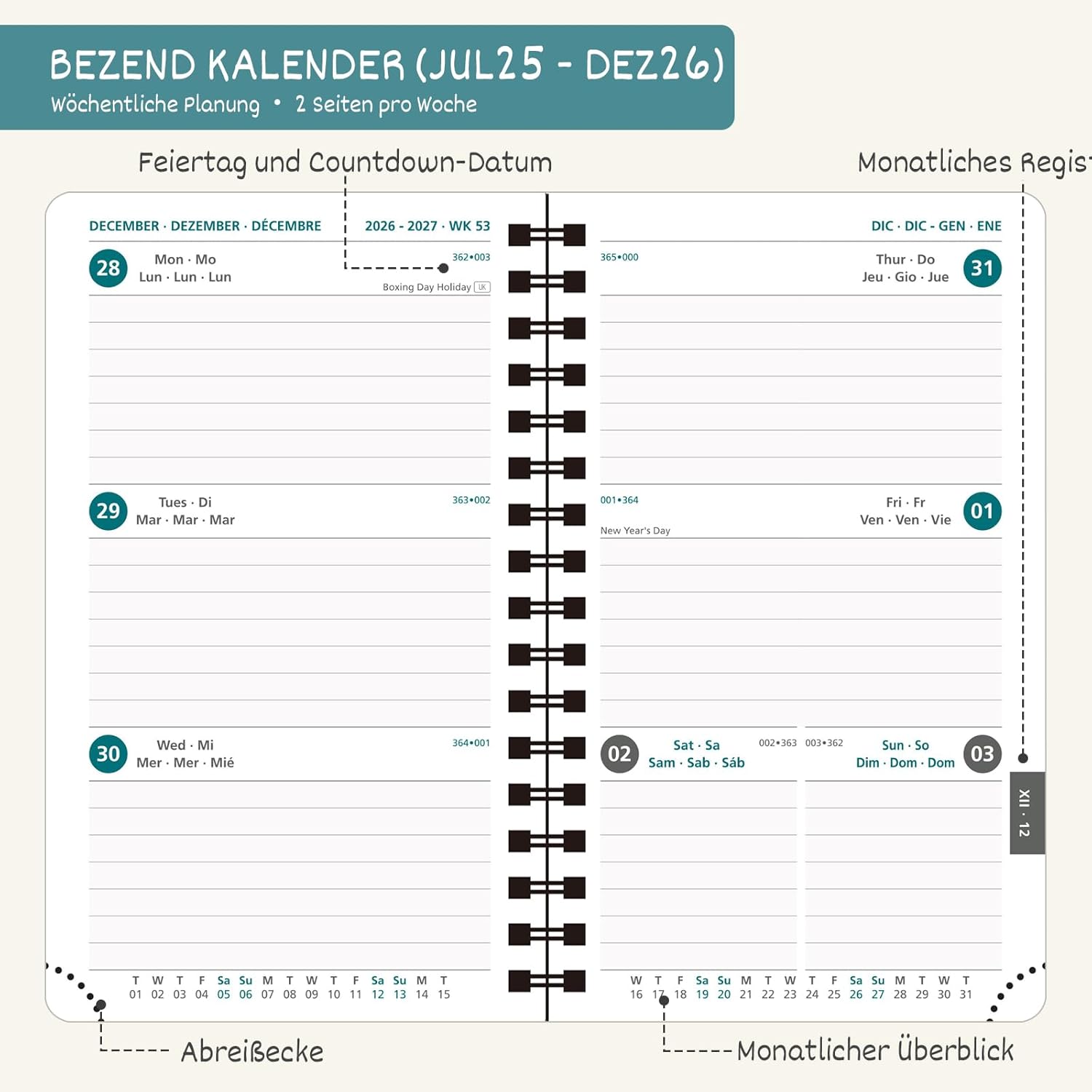 Thumbnail 2 de BEZEND Taschenkalender 2026 A6 Wochenplaner 📘