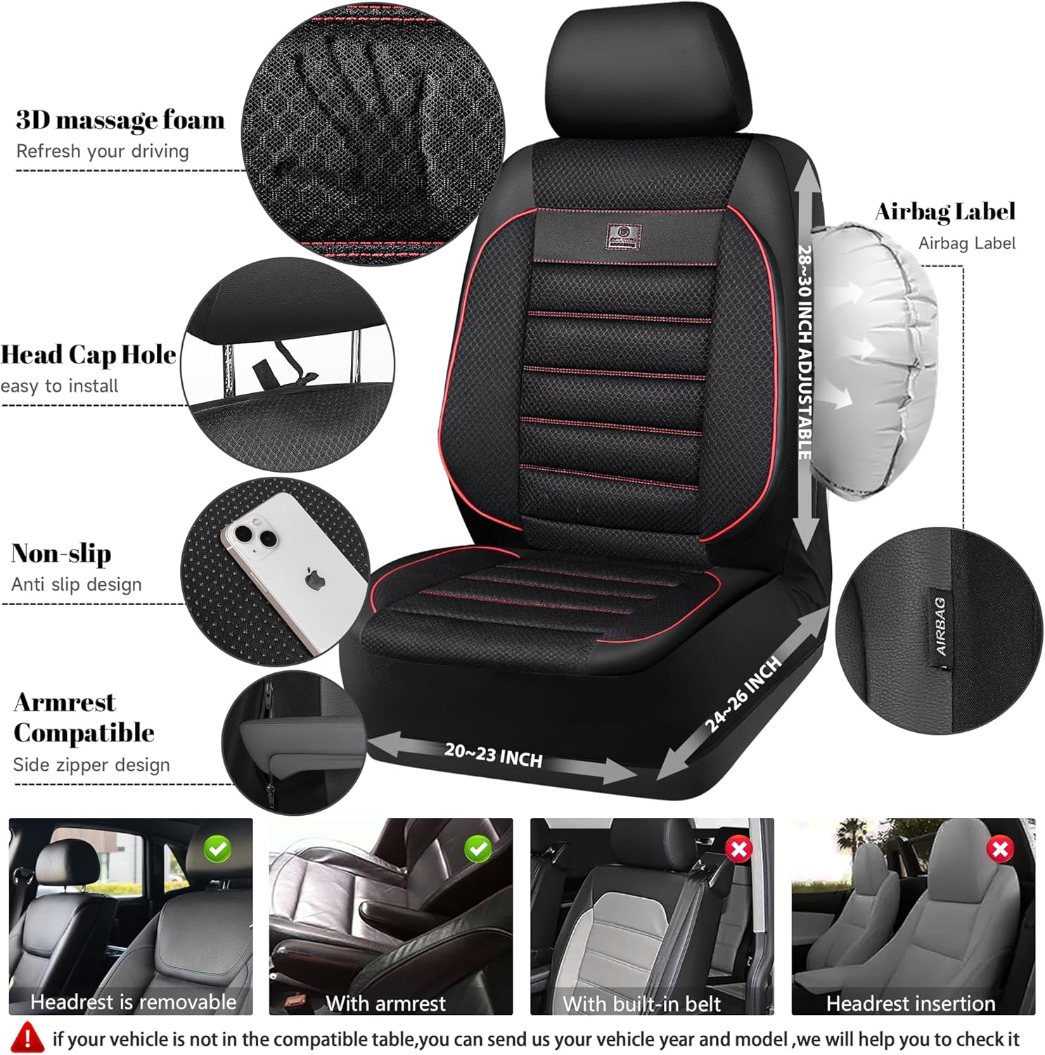 Detalle 1 de CAR PASS 3D Foam Leather Front Seat Covers Red