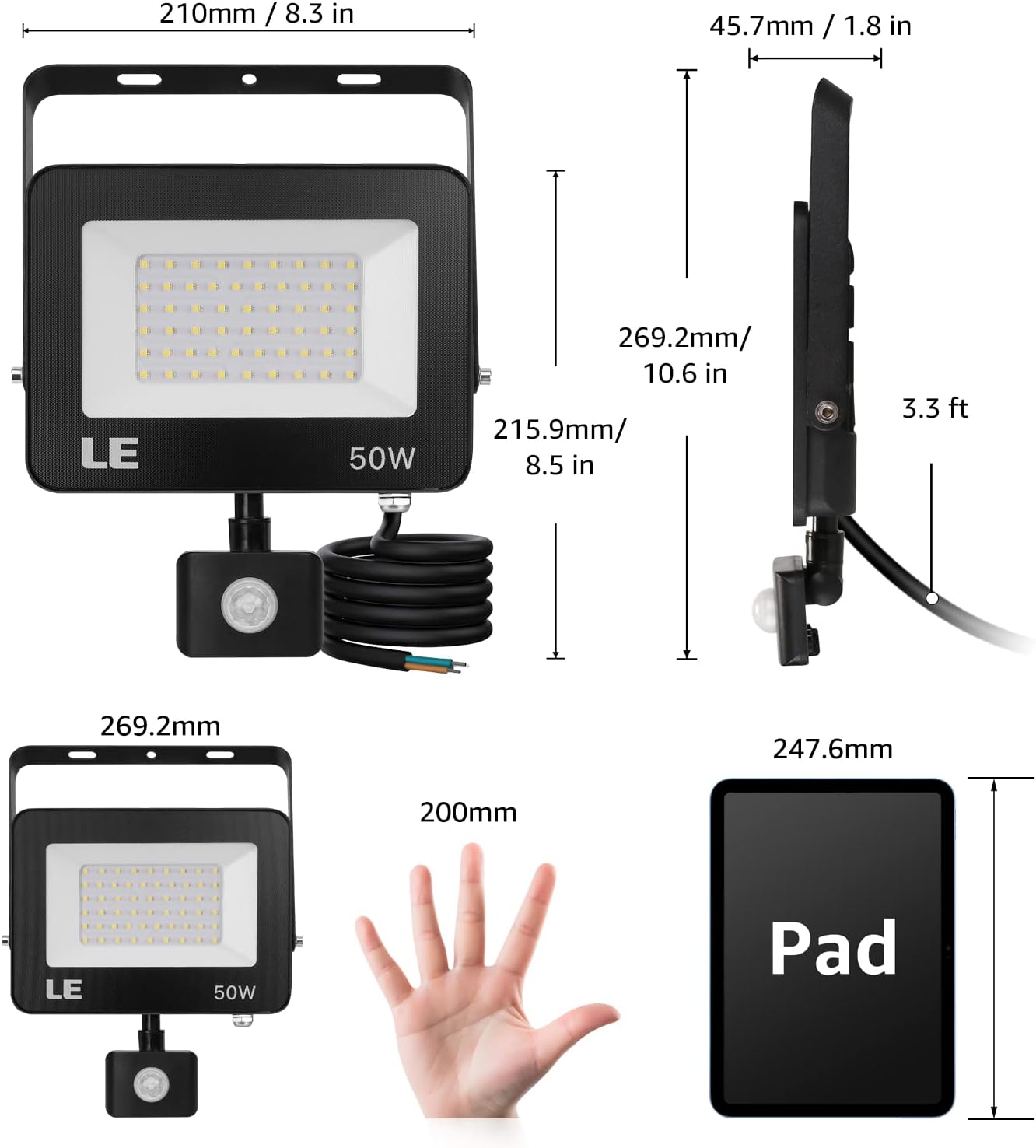 Thumbnail 4 de Lepro 50W Outdoor Security Light with Motion Sensor (4200 Lumens, PIR) – IP54 ultra-thin floodlight