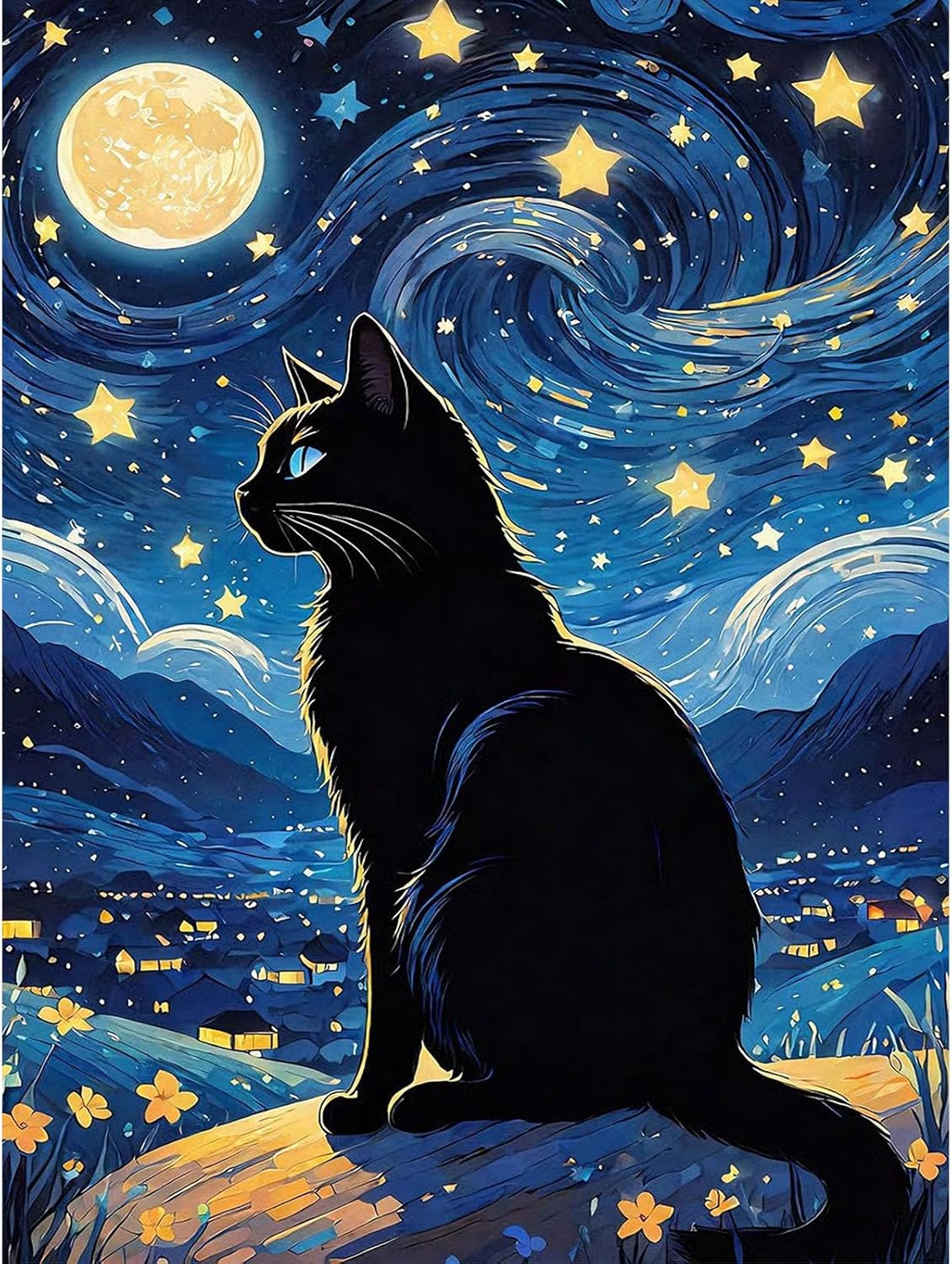Detalle de Luckyarina Malen Nach Zahlen Set für Kinder ab 5–10 Jahren – Schwarze Katze (30x40 cm) inkl. Leinwand, Farben und Pinsel