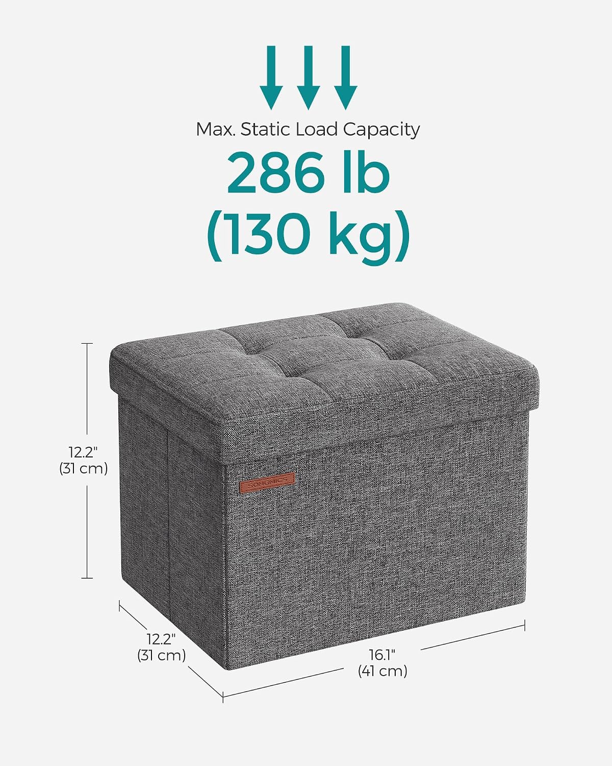 Detalle de SONGMICS LSF102G51 Storage Ottoman, 32 L Foldable Footstool, 130 kg Capacity