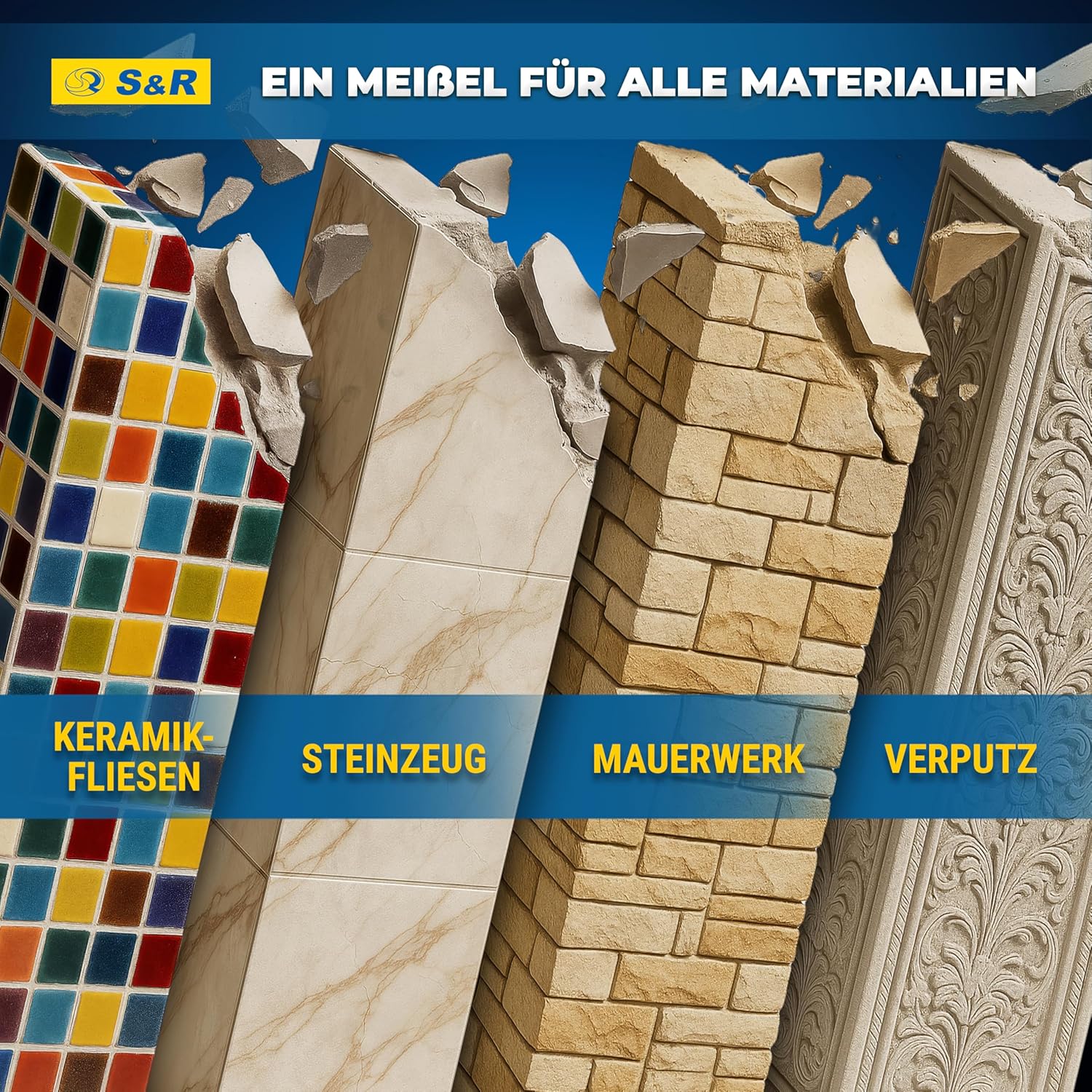 Thumbnail 6 de S&amp,R Hochleistungs Fliesenmeißel SDS Plus – 165 mm x 75 mm, abgewinkelt, Industrie-Qualität