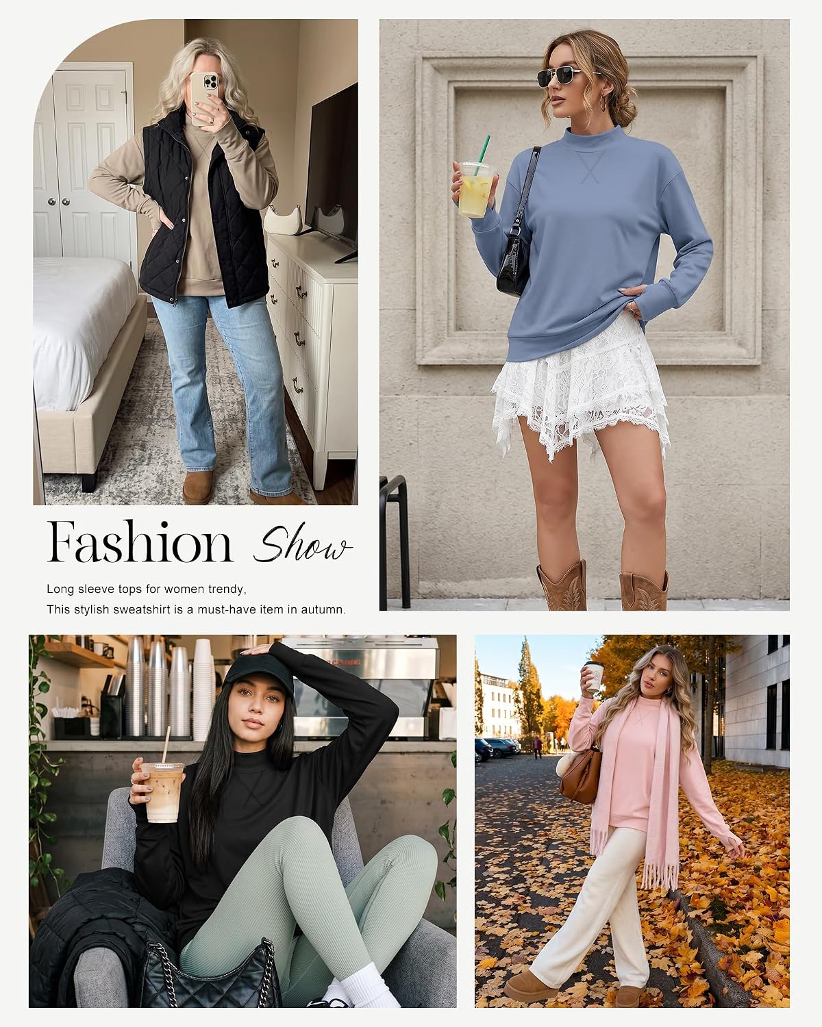 Detalle 1 de AUSELILY Women's Mock Neck Sweatshirt