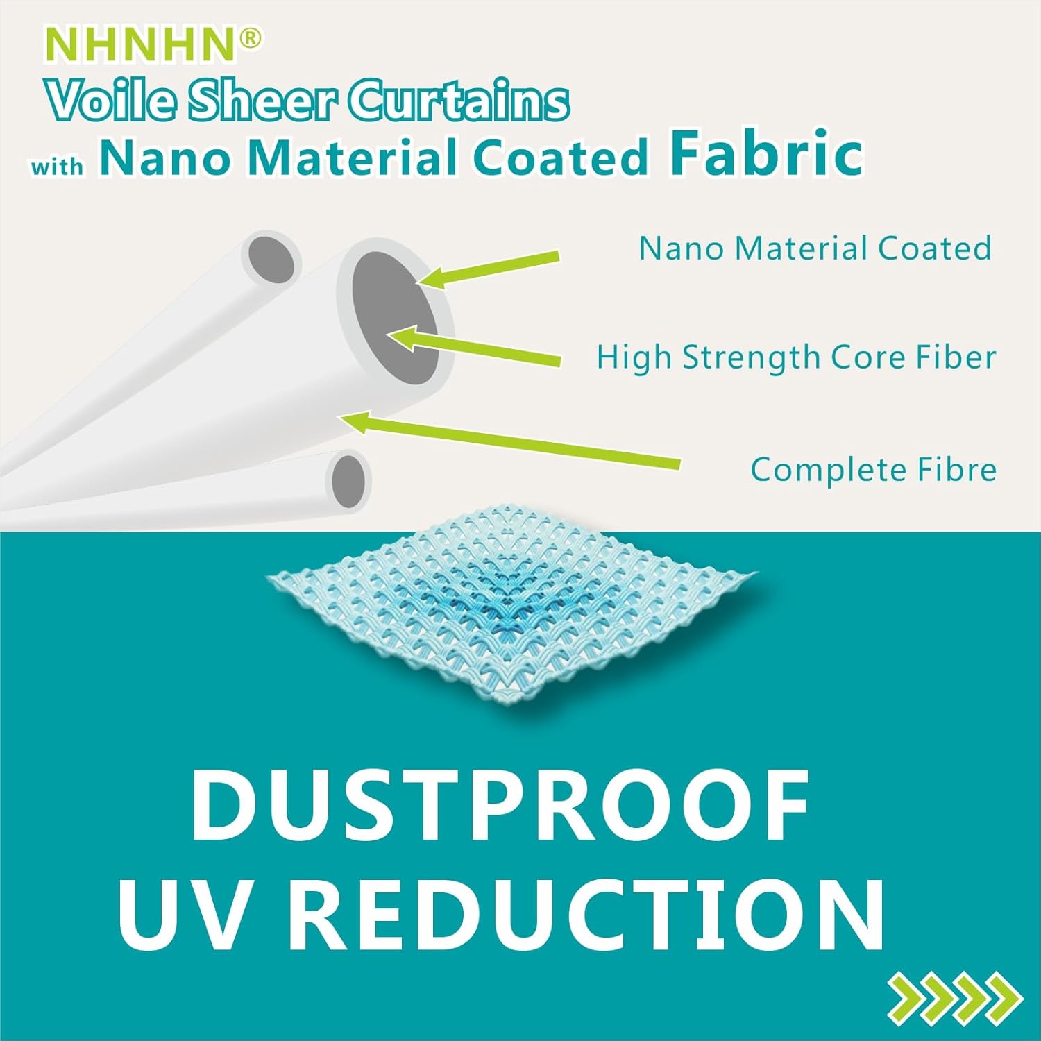 Detalle de NHNHN Nano Material Coated Voile Sheer Curtains: 2 Panels, 52" Wide x 84" Drop, White