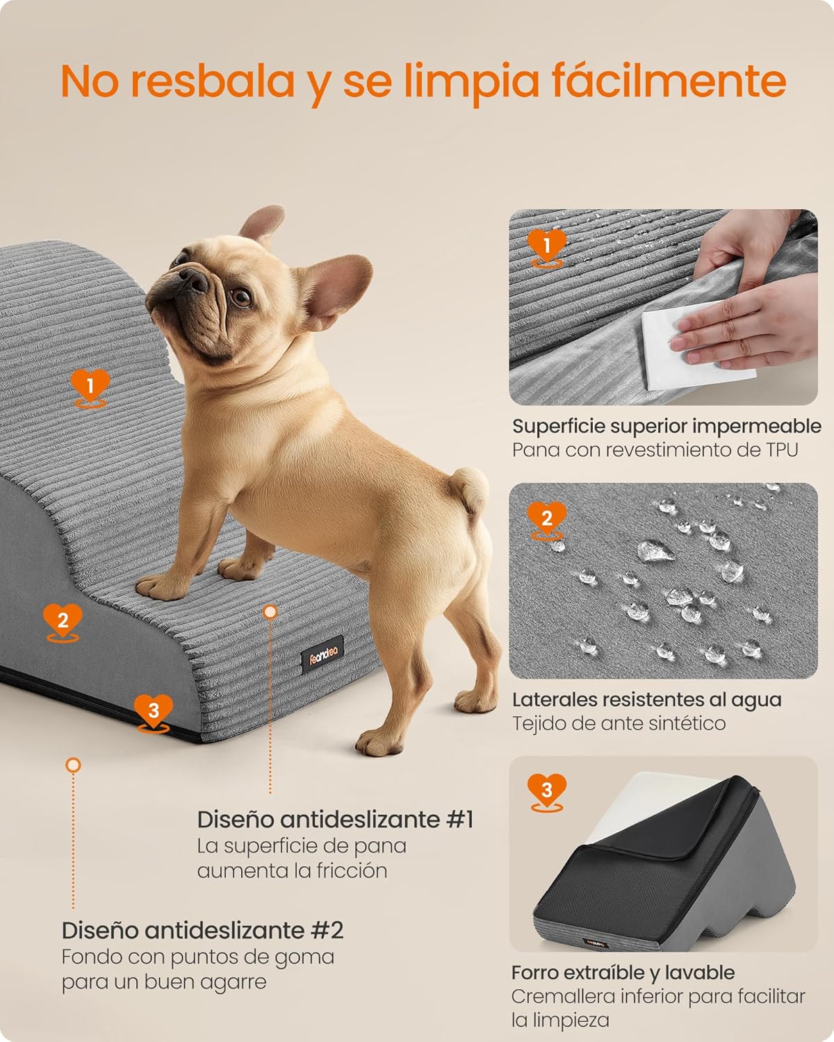 Thumbnail 4 de Feandrea Escalera para Perros de 3 Peldaños 43 cm