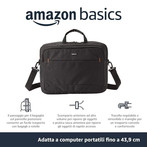 Detalle de Amazon Basics Borsa a tracolla per laptop compatto: custodia imbottita e tasche accessorie per trasporto sicuro fino a 43,94 cm