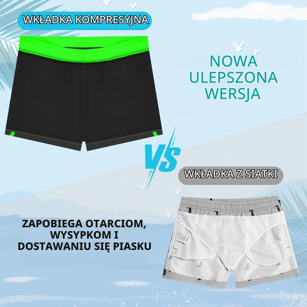 Detalle 2 de AYESY chłopięce kąpielówki szybkoschnące z podszewką kompresyjną i sznurkiem