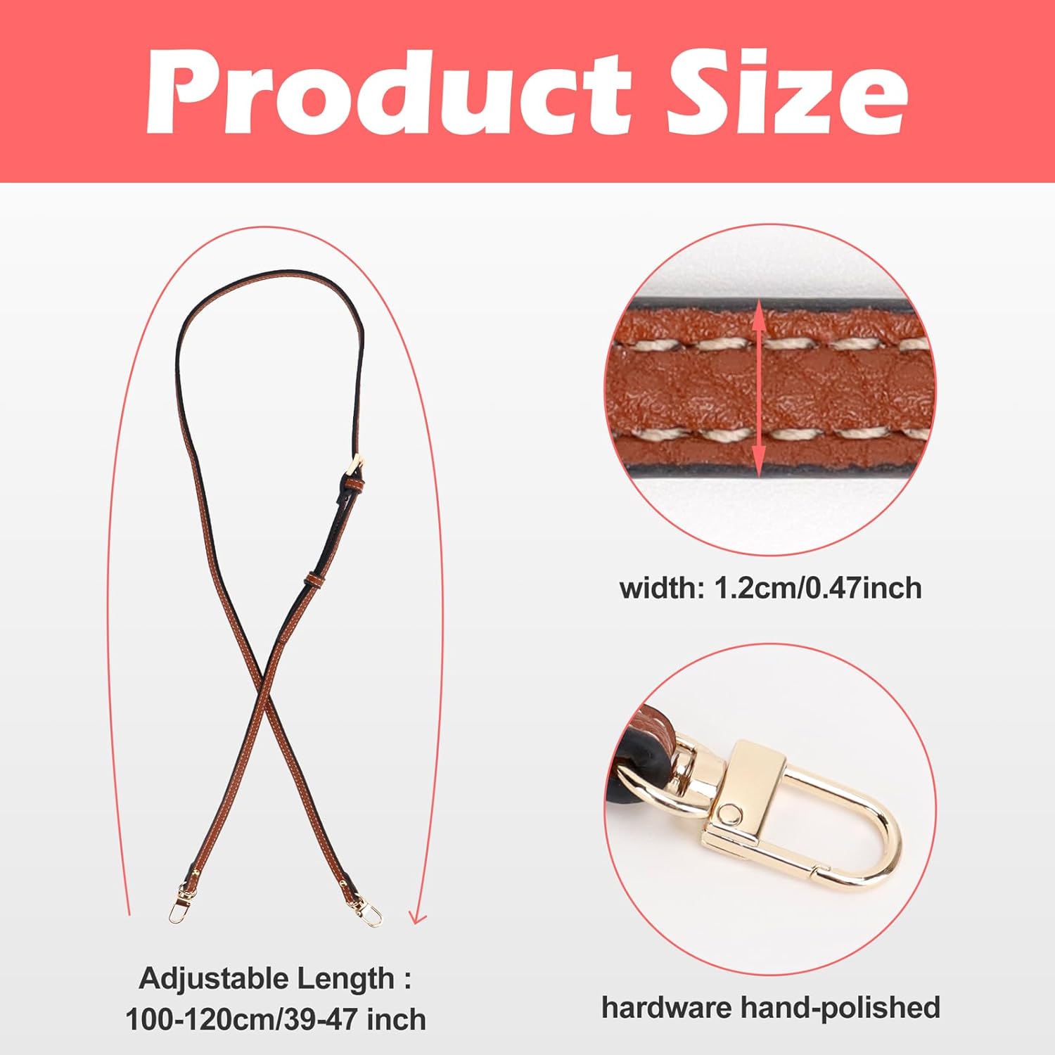 Detalle 2 de GADITIEK Leather Brown adjustable strap for Longchamp mini bag