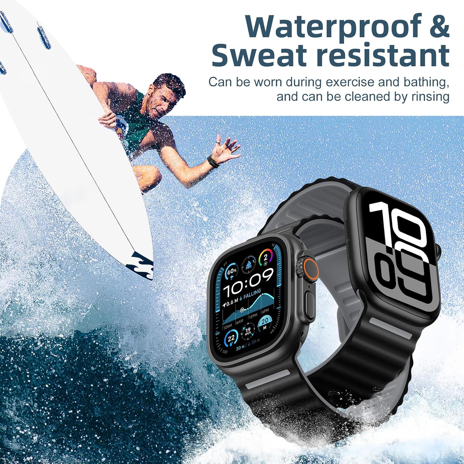 Thumbnail 6 de Mastten Sports Strap for Apple Watch (waterproof, breathable silicone) – 44mm/45mm/46mm/49mm/42mm