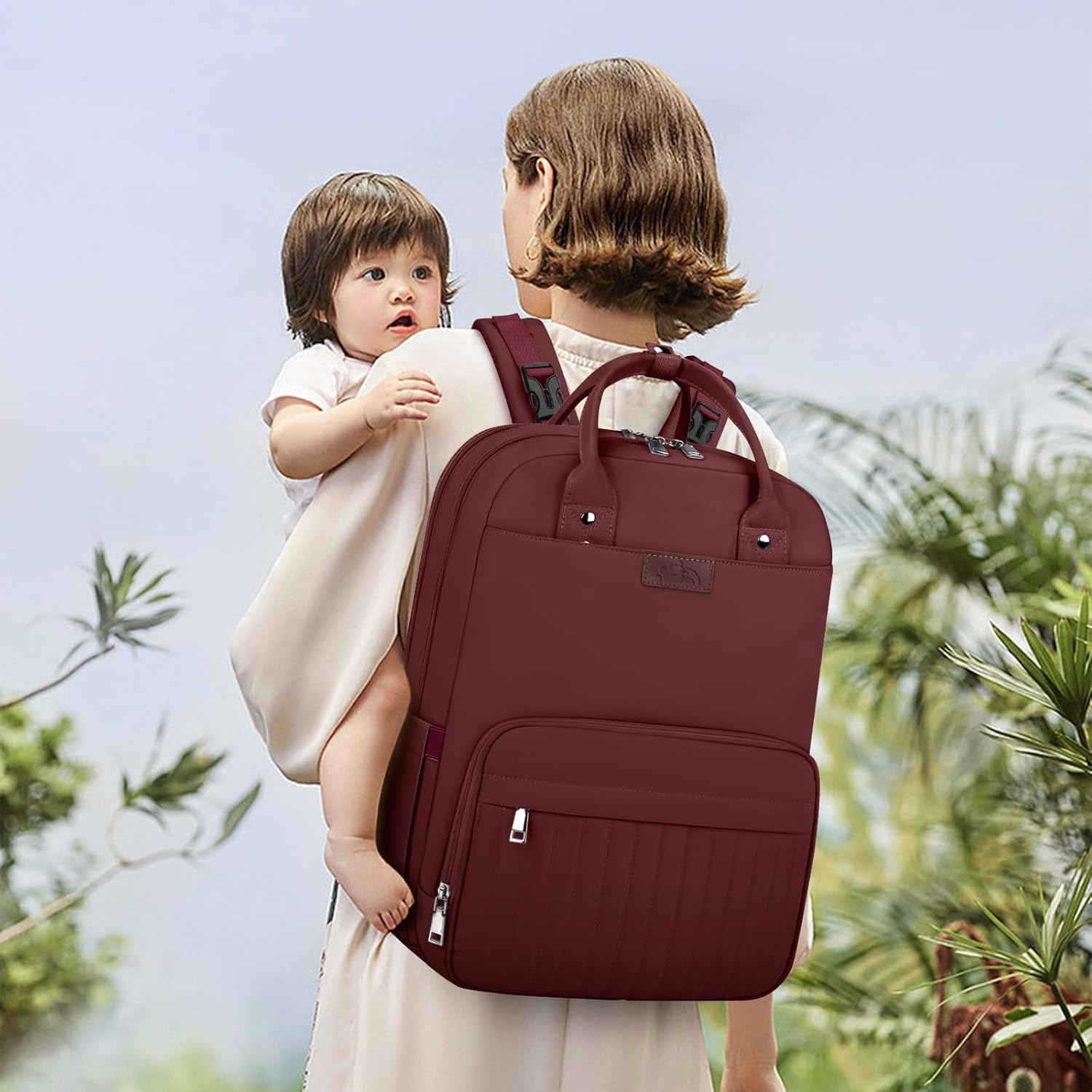 Thumbnail 6 de Red Baby Changing Bag Backpack with Portable Changing Mat & Waterproof Nappy Laundry Bag