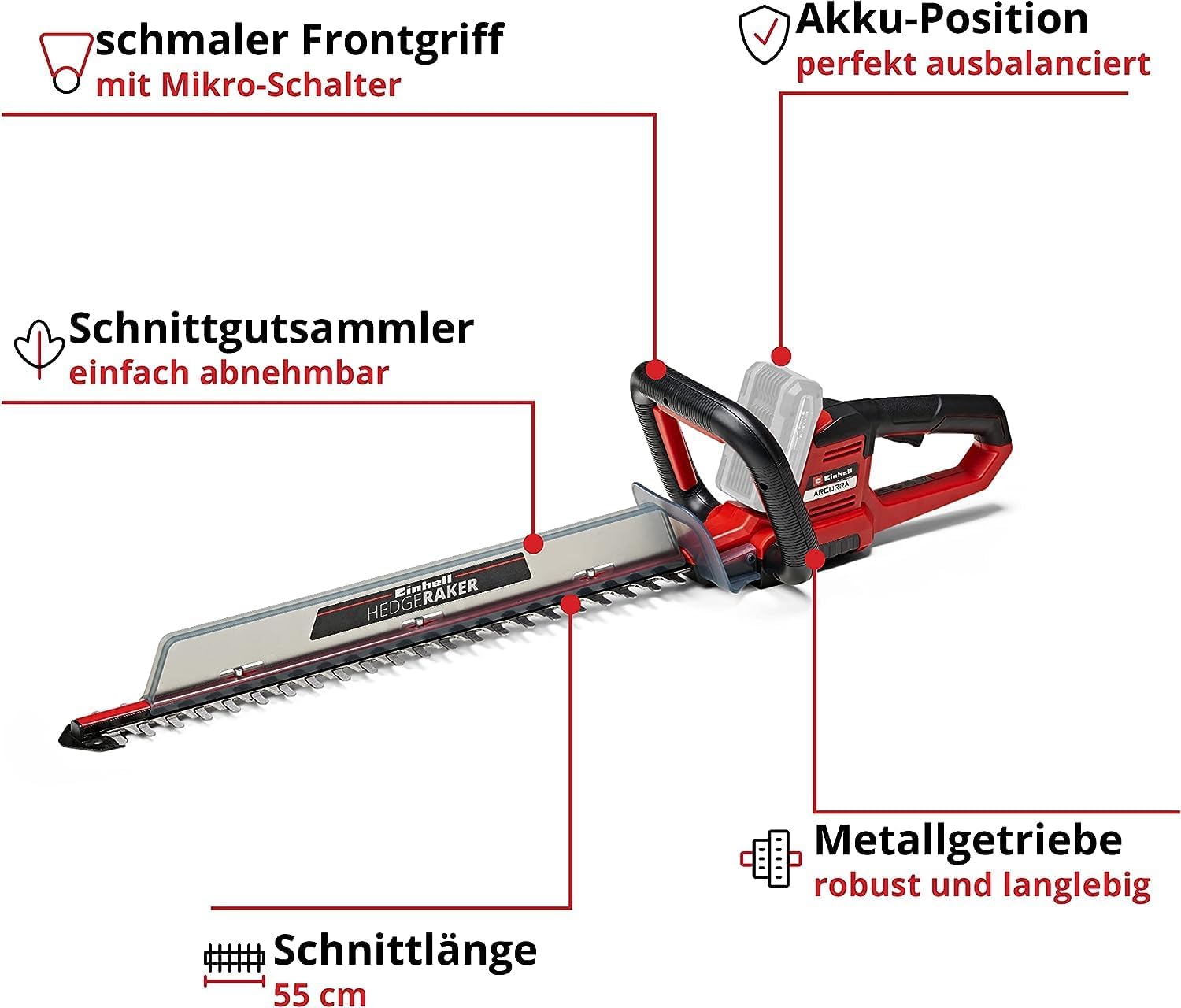 Thumbnail 2 de Einhell Akku-Heckenschere ARCURRA 18/55 Power X-Change (18 V, 55 cm Schnittlänge, 18 mm Zahnabstand) – ohne Akku