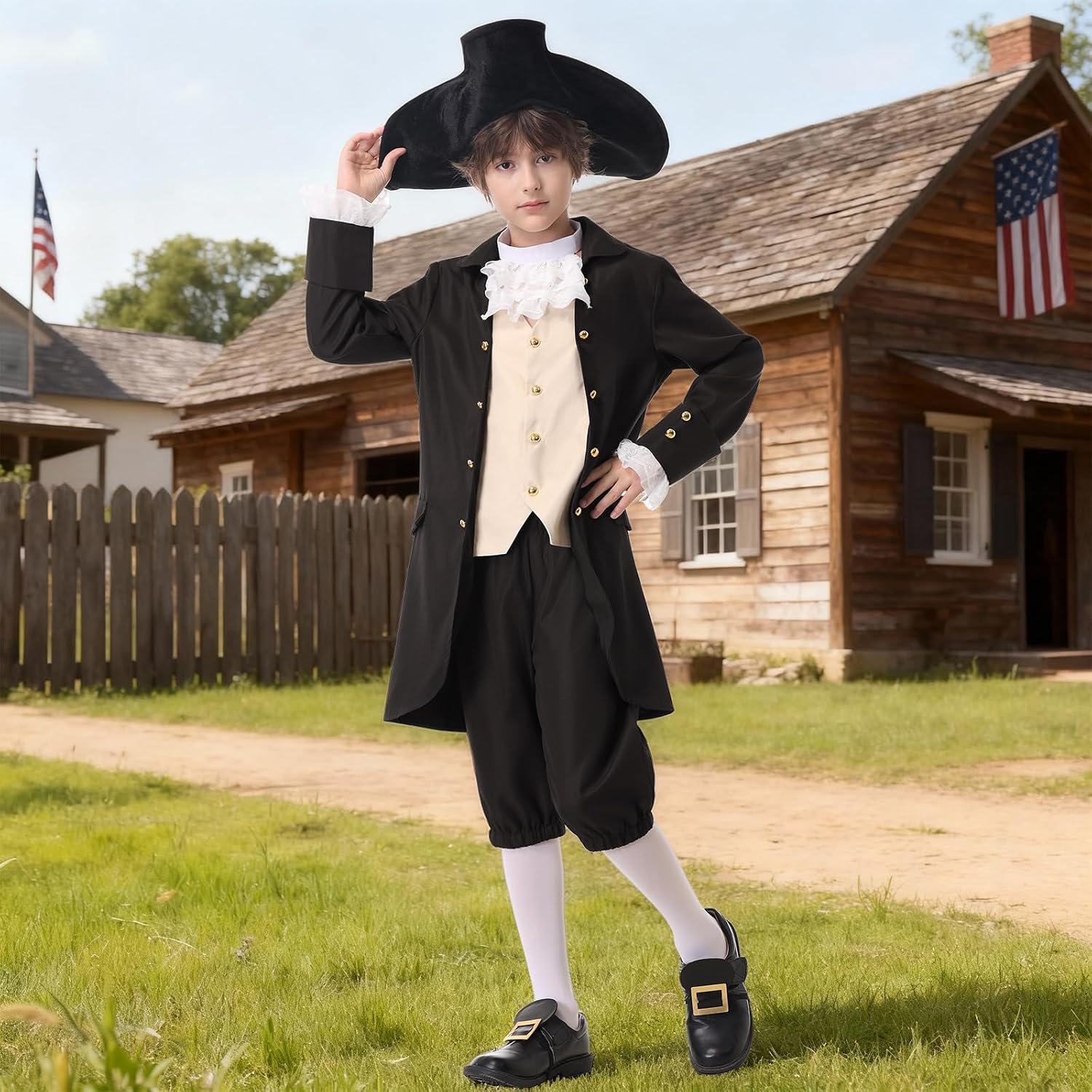 Thumbnail 1 de aicoaub Kids Colonial Costume: Boys 18th Century America Cosplay Set (4-17) with Hat