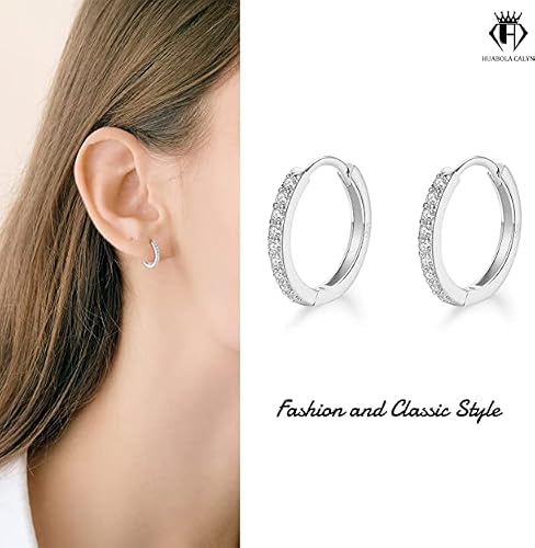 Thumbnail 3 de HUABOLA CALYN Silver Hoops Earrings for Women – 3 Pairs Small 8/10/12mm Hinged Sleeper Hoops with 925 Silver Post