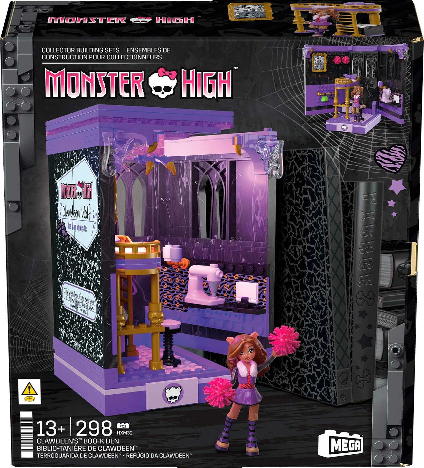 Detalle de Mega Monster High Coffret de Construction Biblio-Tanière de Clawdeen – 299 pièces, figurine articulée