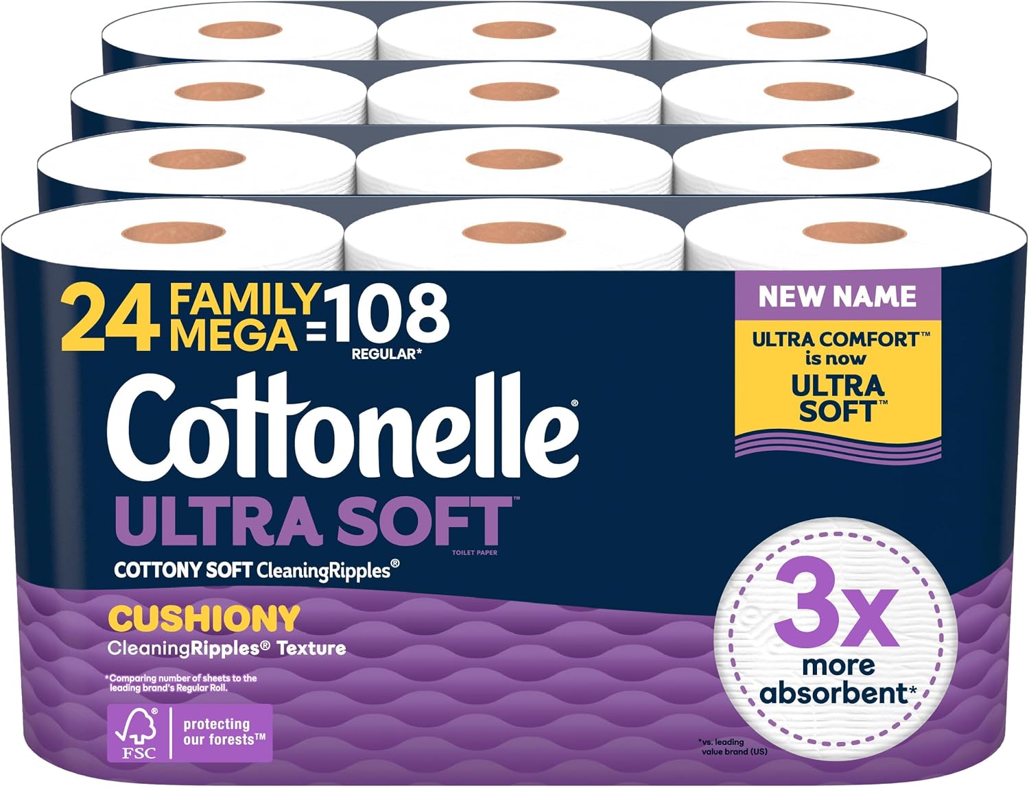 Detalle de Cottonelle Ultra Comfort Toilet Paper: 24 Family Mega Rolls for Soft, Absorbent Cleanliness