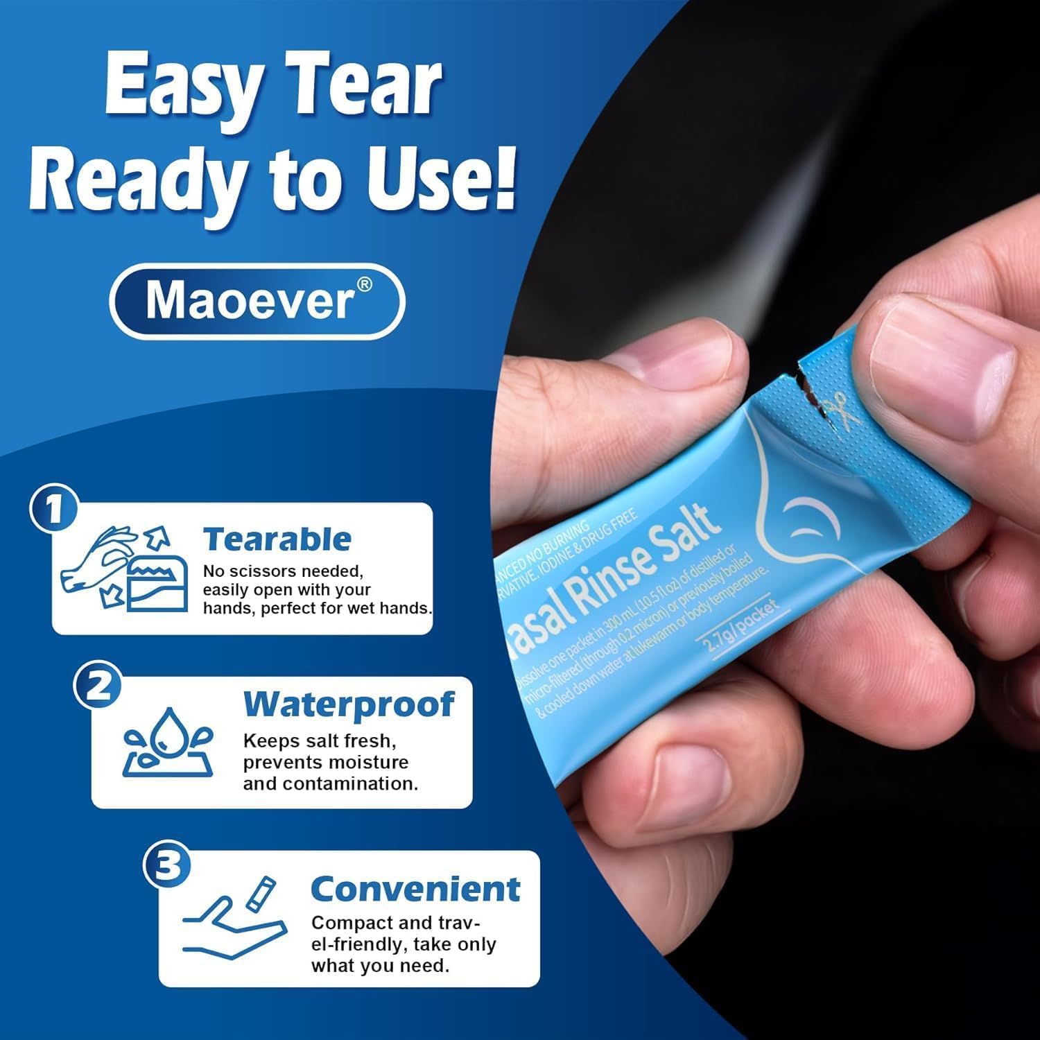 Detalle de MAOEVER yan-100 Neti Pot Saline Packets, 100 Individually Wrapped Refills
