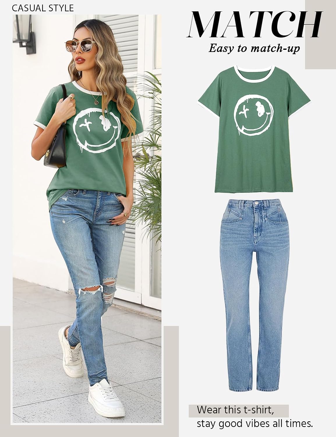 Detalle de heekpek T Shirt Femme – Tee Shirt Haut en coton, col rond, manches courtes