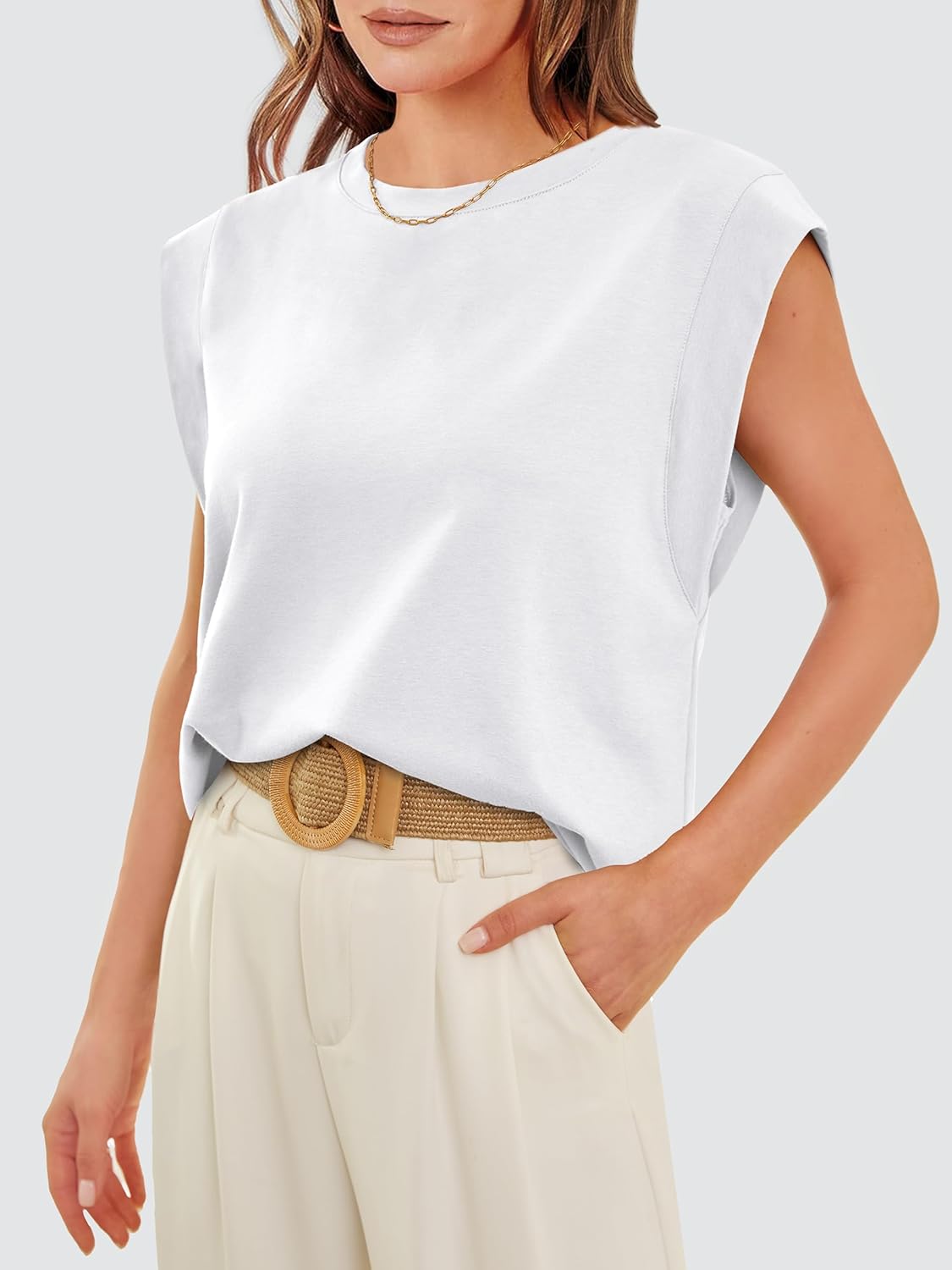 Thumbnail 2 de WIHOLL Women’s Loose Fit Cap Sleeve & Sleeveless Basic Tees for Summer