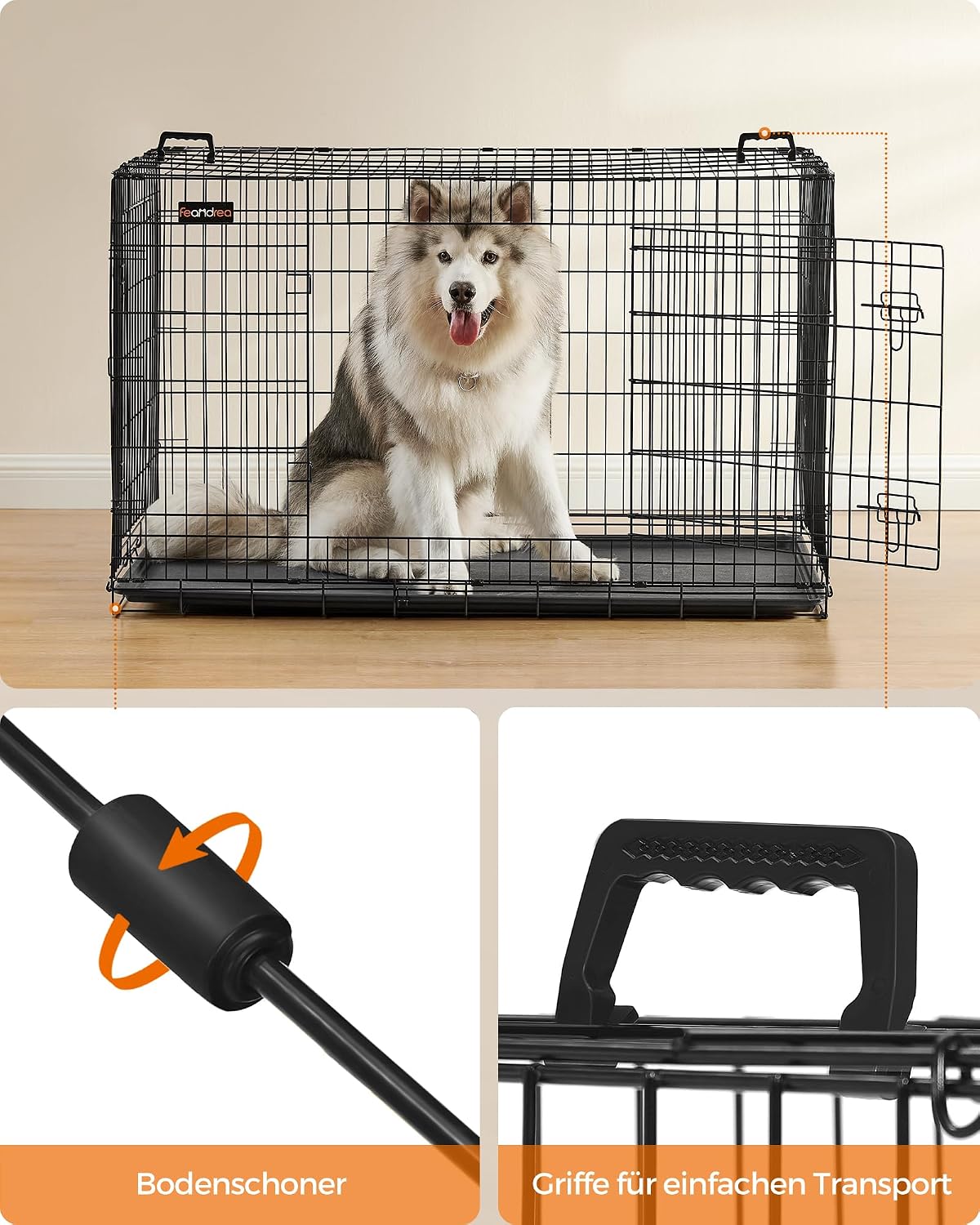 Thumbnail 6 de Feandrea Hundekäfig klappbar mit 2 Türen, 136 x 79 x 87 cm – XXXL, schwarz