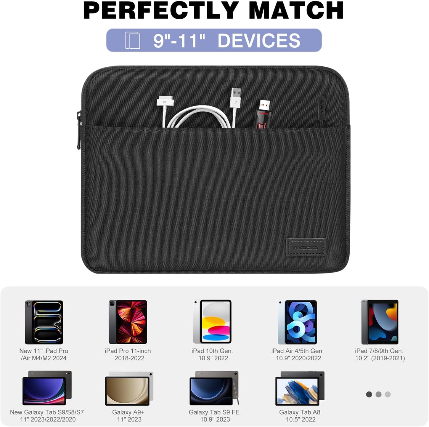 Thumbnail 1 de MoKo 9–11 inch Tablet Sleeve Bag Carrying Case (Black) – for 11" iPad Air/Pro and similar sizes