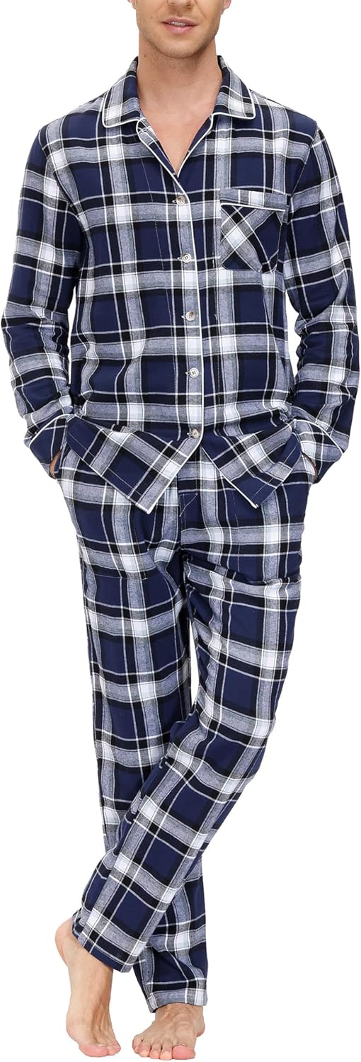 Thumbnail 6 de MoFiz Pyjama homme en coton 100% : ensemble hiver haut boutonné col V et pantalon