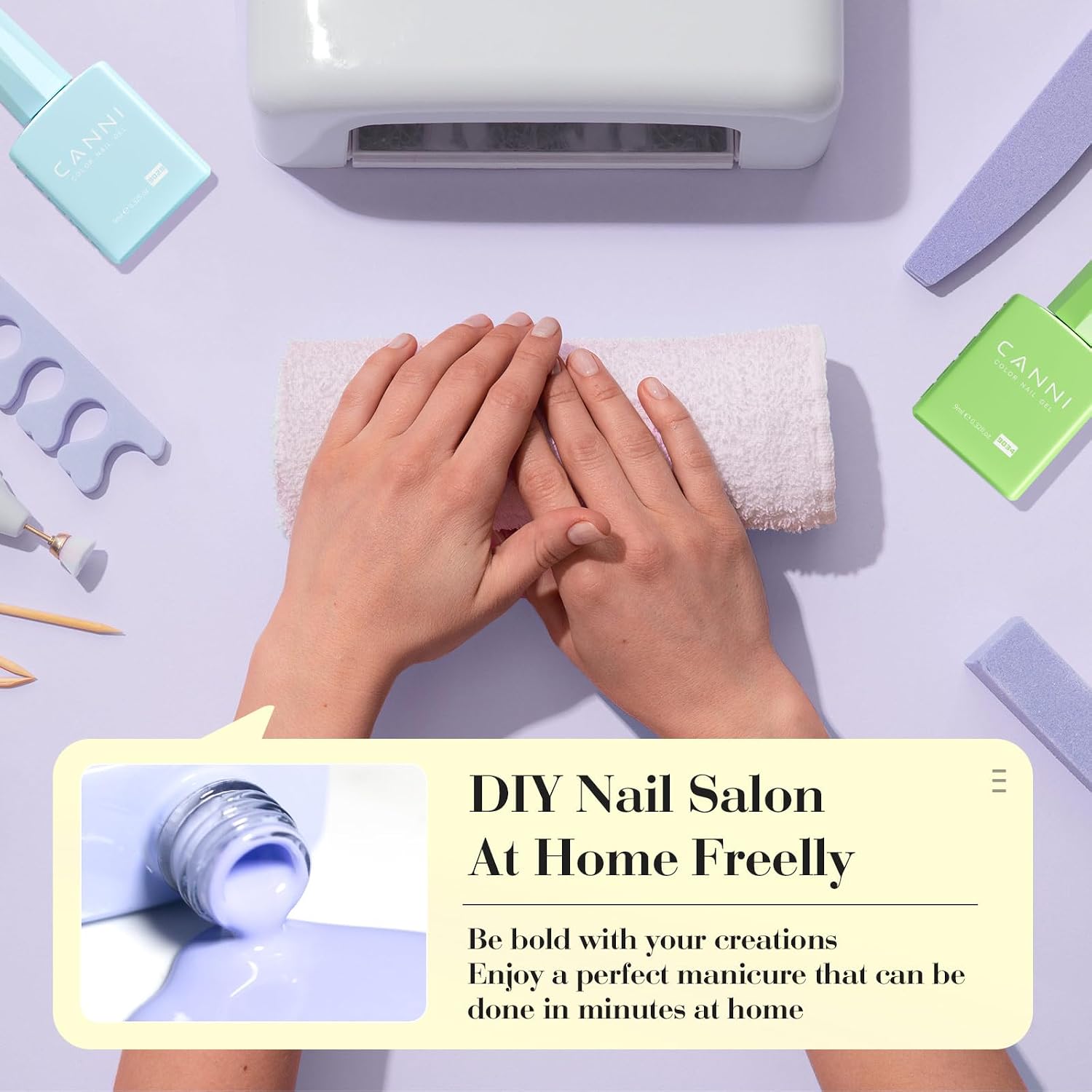 Thumbnail 4 de CANNI 6Pcs 9ml Hema-Free Gel Nail Polish Set (Green, Blue, Purple, Pink, Milky White) — LED Soak-Off DIY Kit