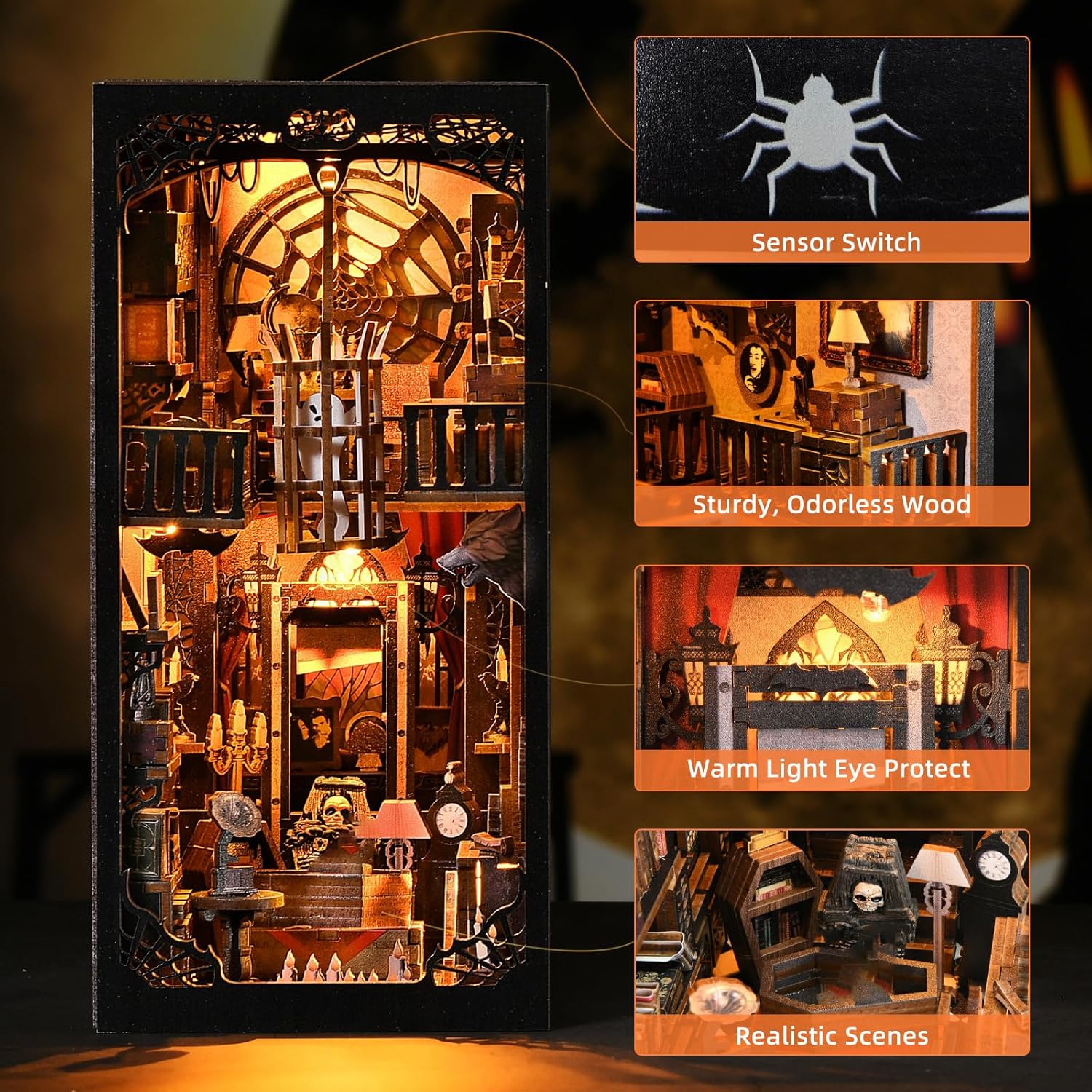 Detalle de ETKVR Book Nook Kit – Gothic DIY Miniaturspukhaus mit LED-Beleuchtung