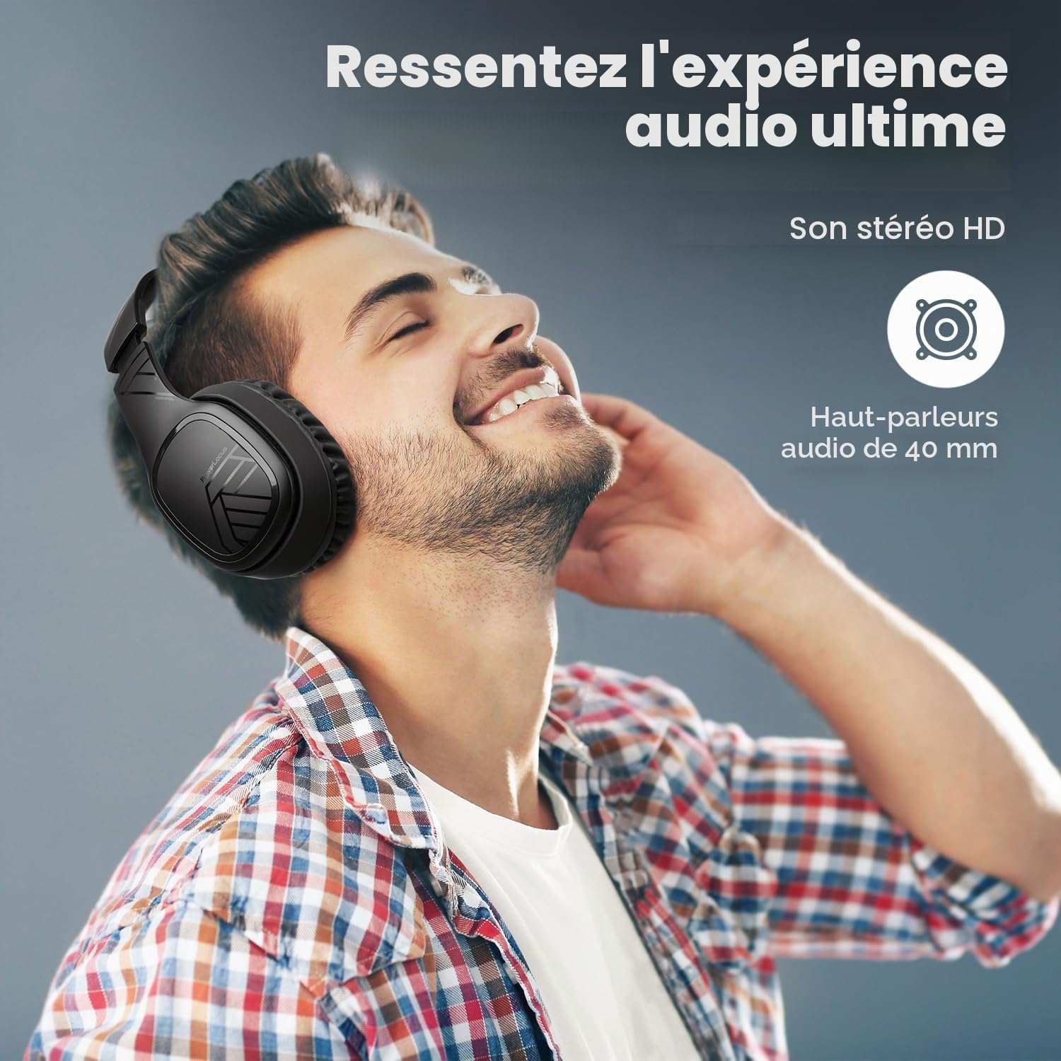 Thumbnail 3 de PowerLocus Casque Bluetooth sans Fil – 60 Heures d’autonomie, micro, pliable et confort sur l’oreille