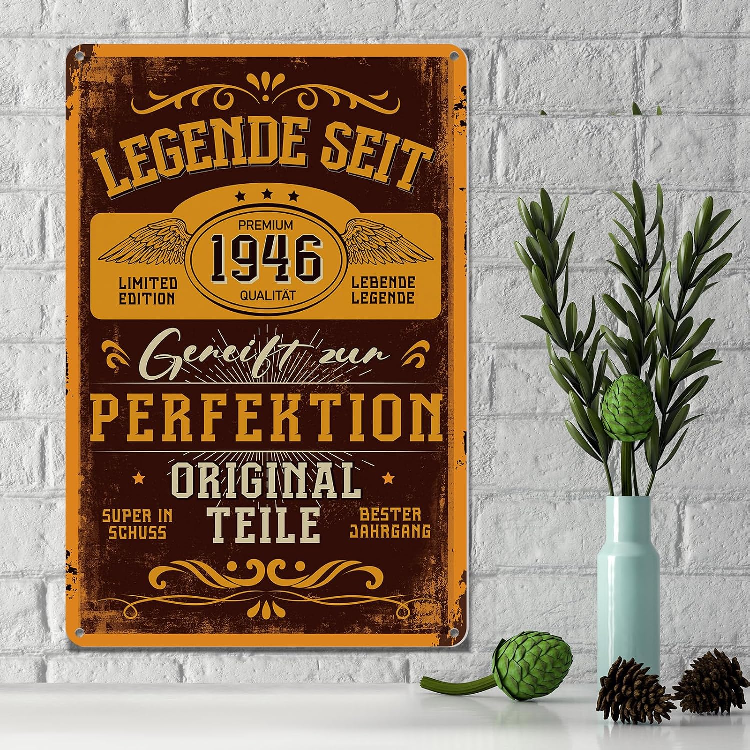 Detalle 2 de Blechschild Schild 80 Geburtstag – Retro Metallschild „LEGENDEN SEIT 1946“ 20x30 cm