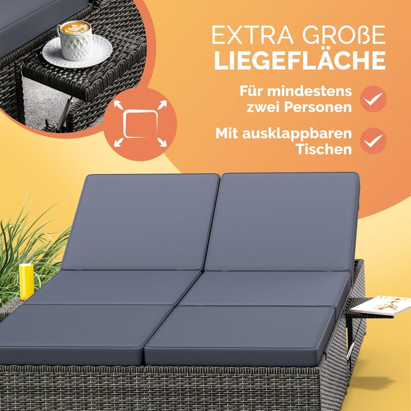 Thumbnail 5 de Casaria Sonnenliege 2 Personen mit Klapptisch