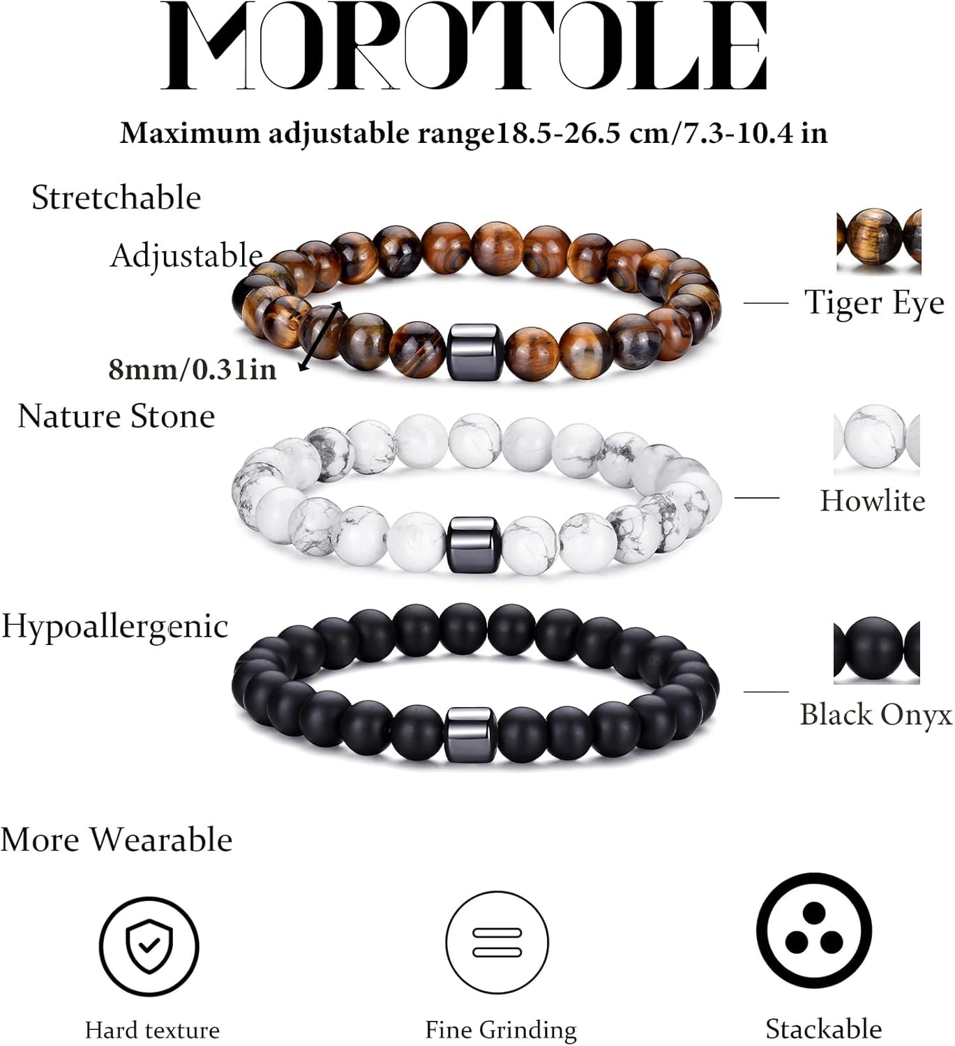 Thumbnail 2 de Bracelet Morotole œil de tigre 8 mm pour homme (ensemble réglable en pierre de lave)