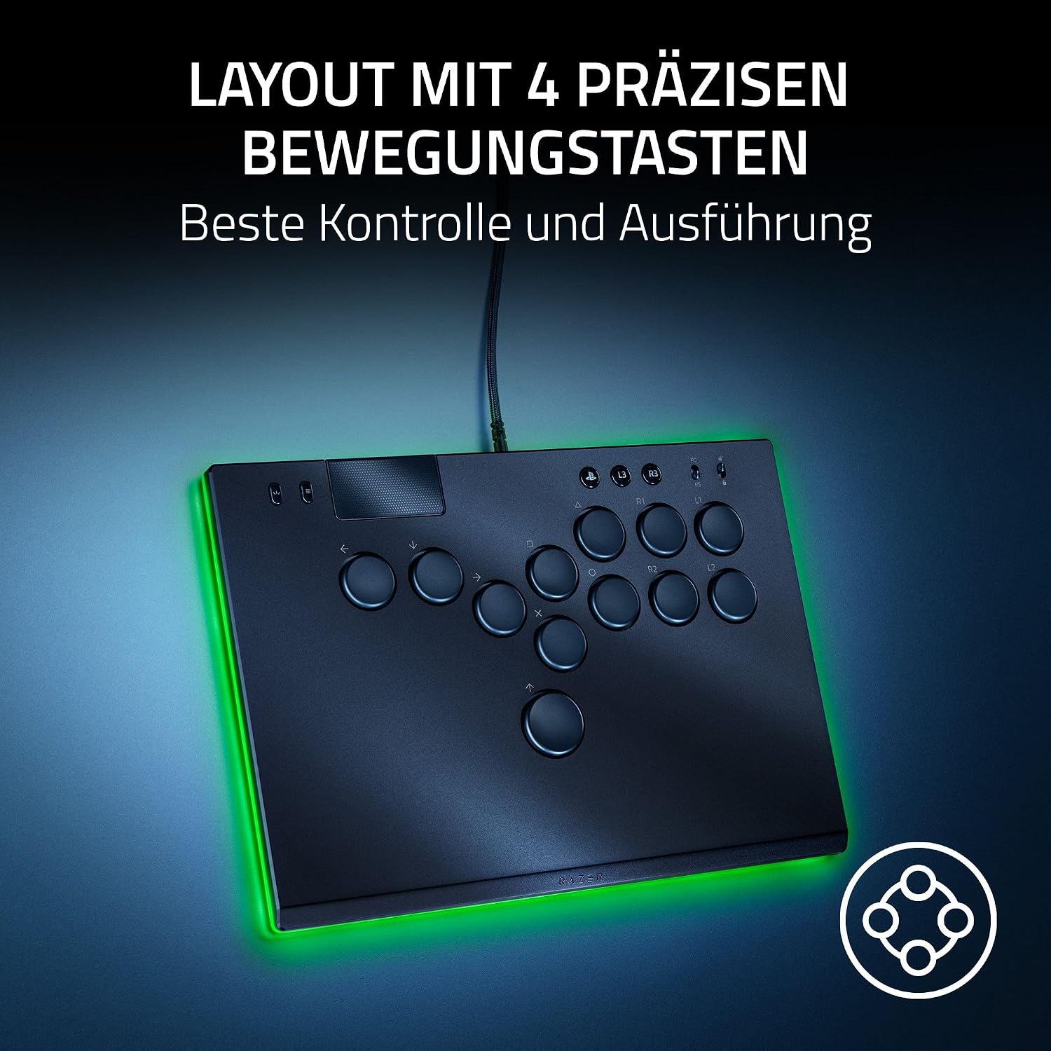 Detalle 2 de Razer Kitsune – optischer All-Button-Arcade-Controller für PS5 & PC, 4 Bewegungs-Tasten, schwarz