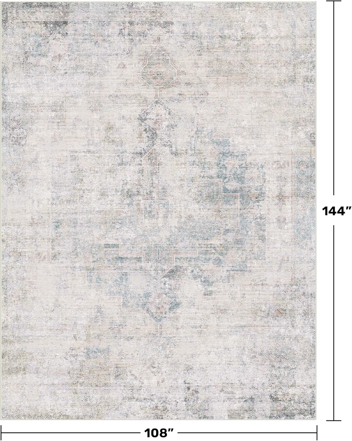 Thumbnail 1 de Hazo Haus 9x12 Washable Area Rug (Light Blue Vintage Medallion) – Non-Slip Low Pile, Stain Resistant