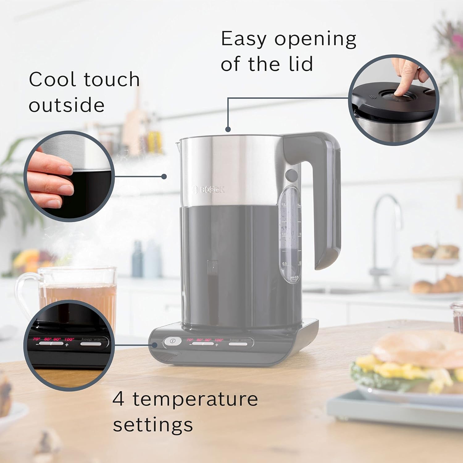 Thumbnail 4 de Bosch Styline TWK8633GB Cordless Kettle (1.5 L, 3000W) with Variable Temperature – Black
