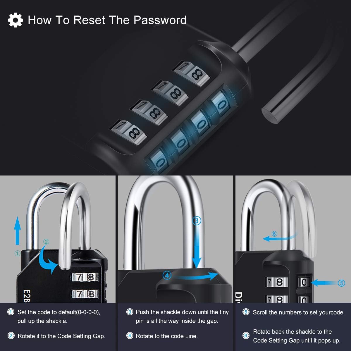 Thumbnail 4 de Diyife 4-Digit Combination Padlock (3 Pack) for outdoor lockers, sheds & fences