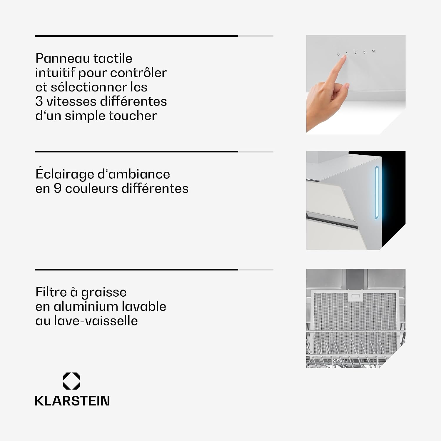 Detalle 2 de Klarstein Alina afzuigkap 60 cm, 600 m³/h, touchbediening en led
