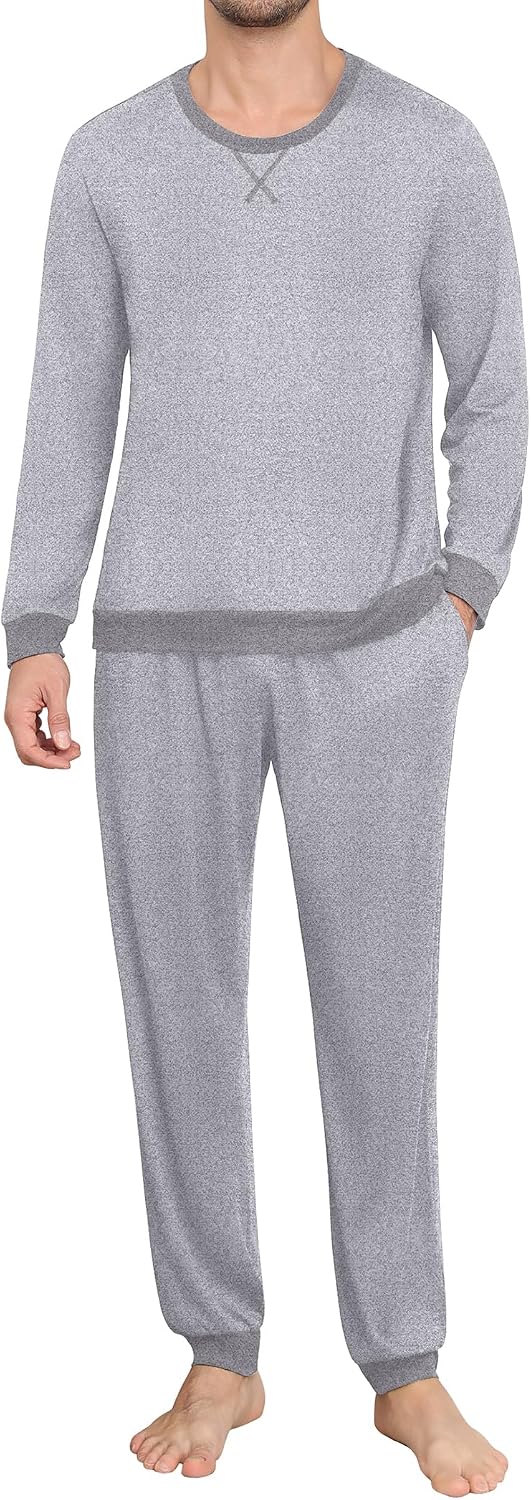 Detalle de EKOUAER Pyjama Homme d’Hiver à Manches Longues et Treillis à Cordon Coulissant avec Poches – Trousers à Poches, S-XXL