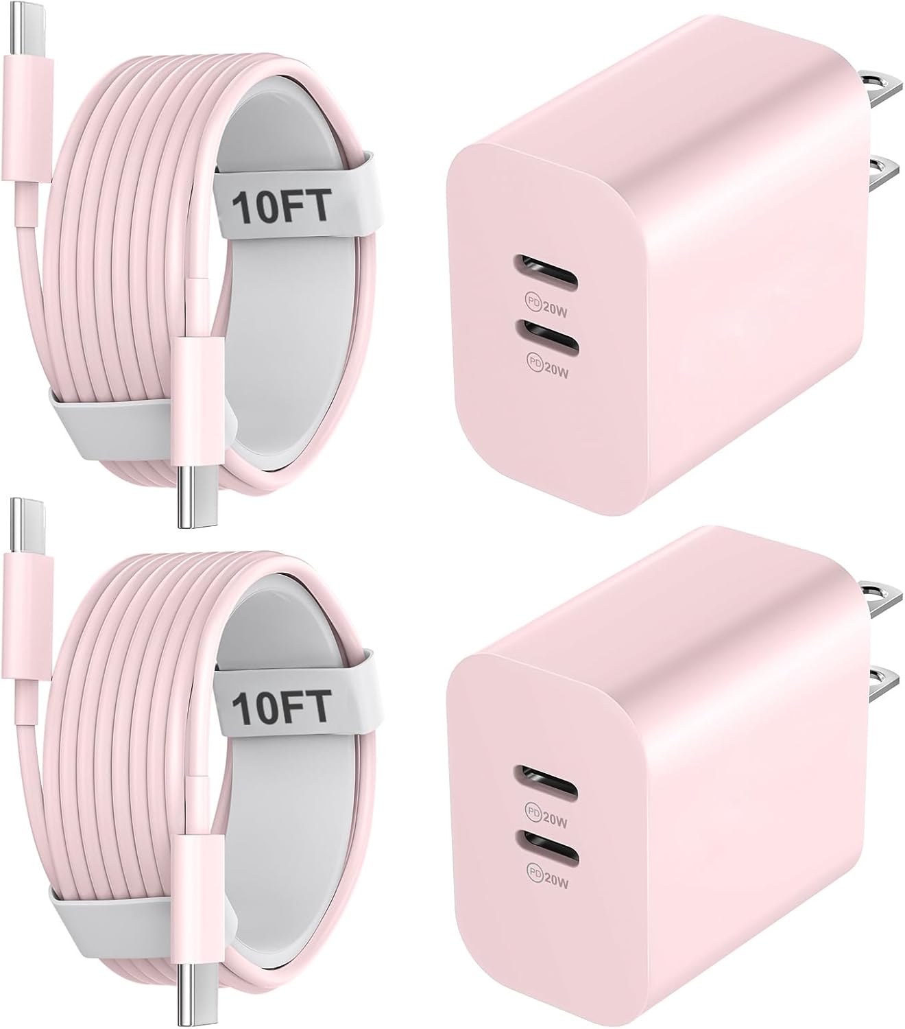 Detalle de Phone 17/16/15 Charger: 20W Dual-Port USB-C Block with 10ft Cable Kit
