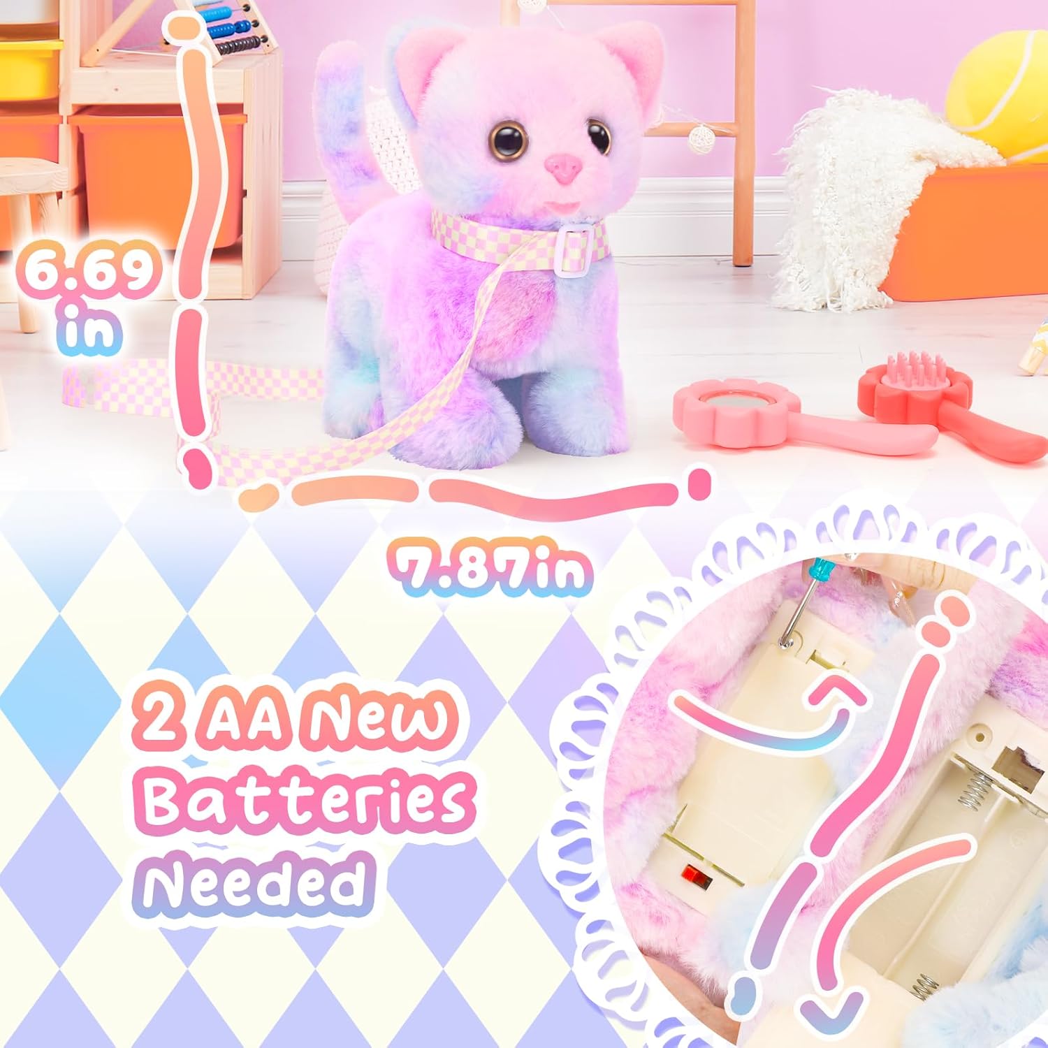 Thumbnail 1 de Tagitary Plush Interactive Electronic Cat Toy for Kids (moves, meows, wags tail) with leash