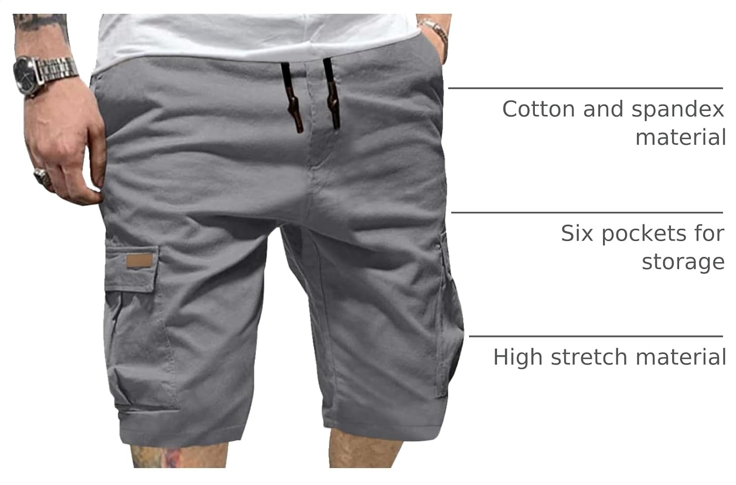 Detalle de JMIERR Mens Casual Cotton Twill Cargo Shorts with Drawstring and 6 Pockets
