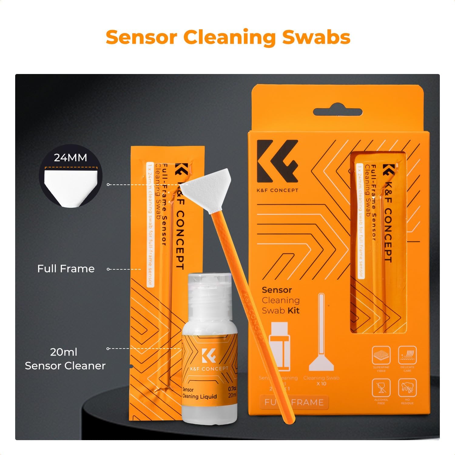 Thumbnail 1 de K&F CONCEPT Sensor Reinigungsset mit 10 Mikrofaser-Swabs (24 mm) und 20 ml Reinigungsflüssigkeit