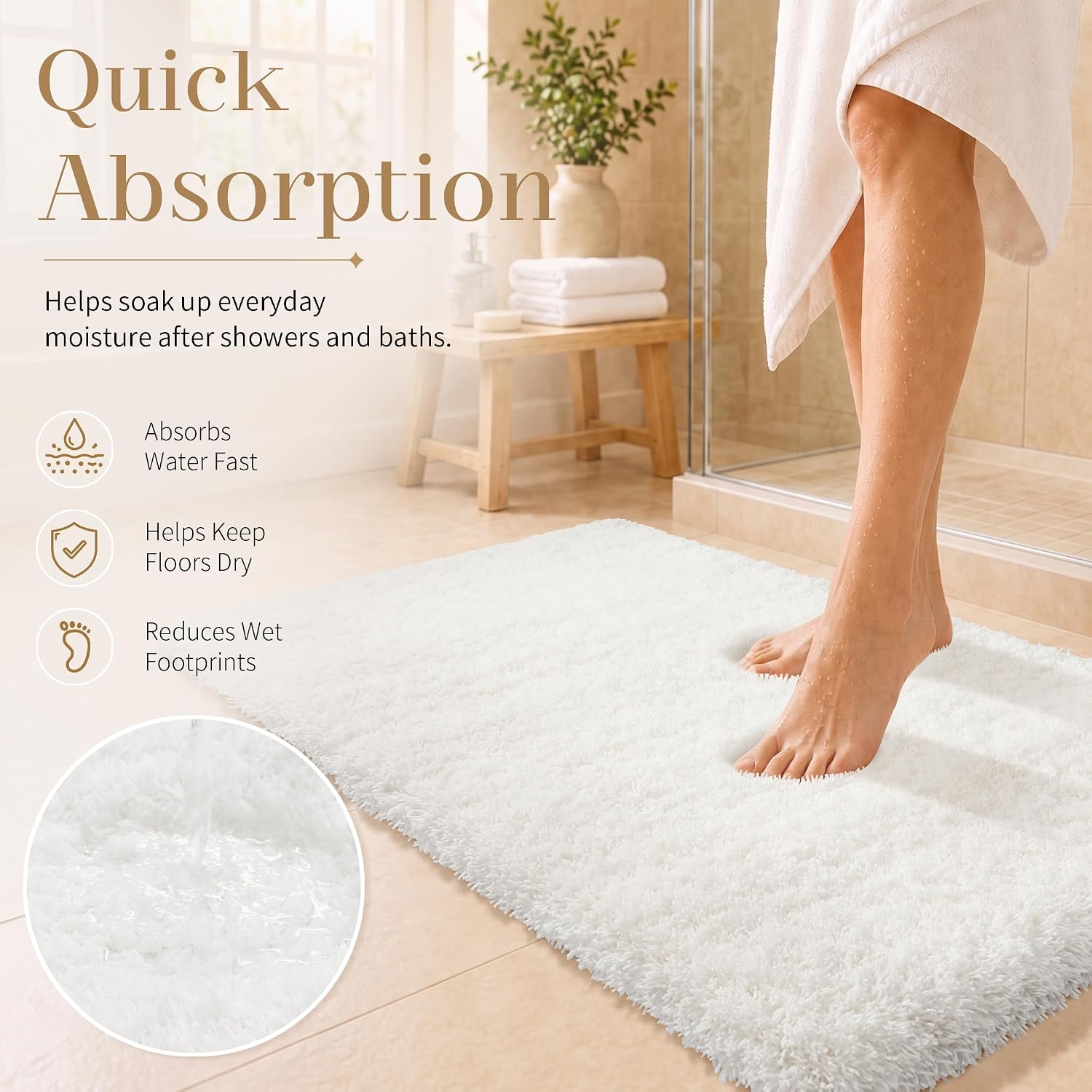 Detalle de Yimobra 32" x 20" Plush Bath Rug, Off-White Microfiber