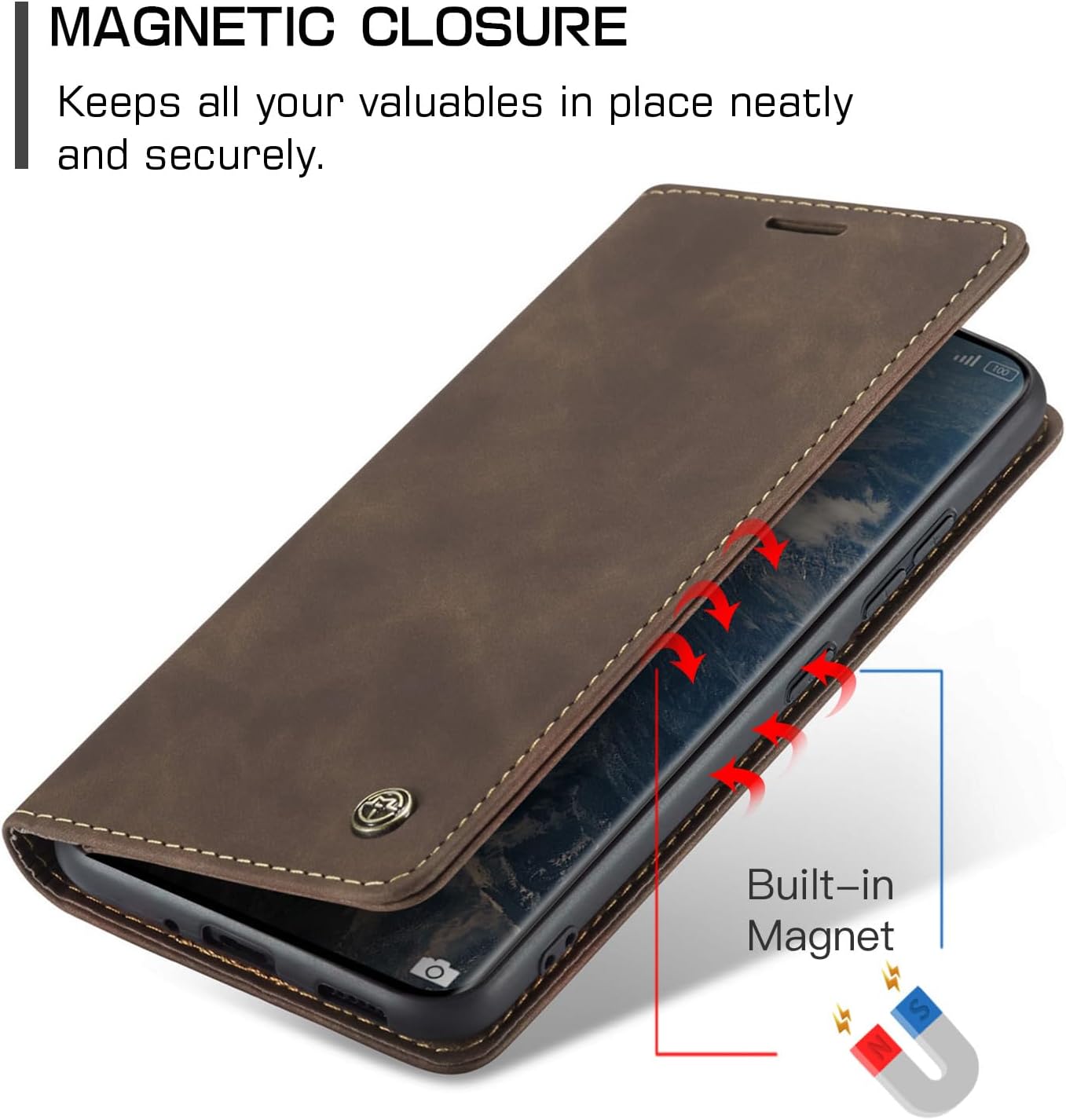 Thumbnail 5 de Monweicz Handyhülle für Xiaomi Poco X7 5G – Premium Flip-Case mit Kartenfach, Magnetverschluss und Standfunktion (Kaffee)