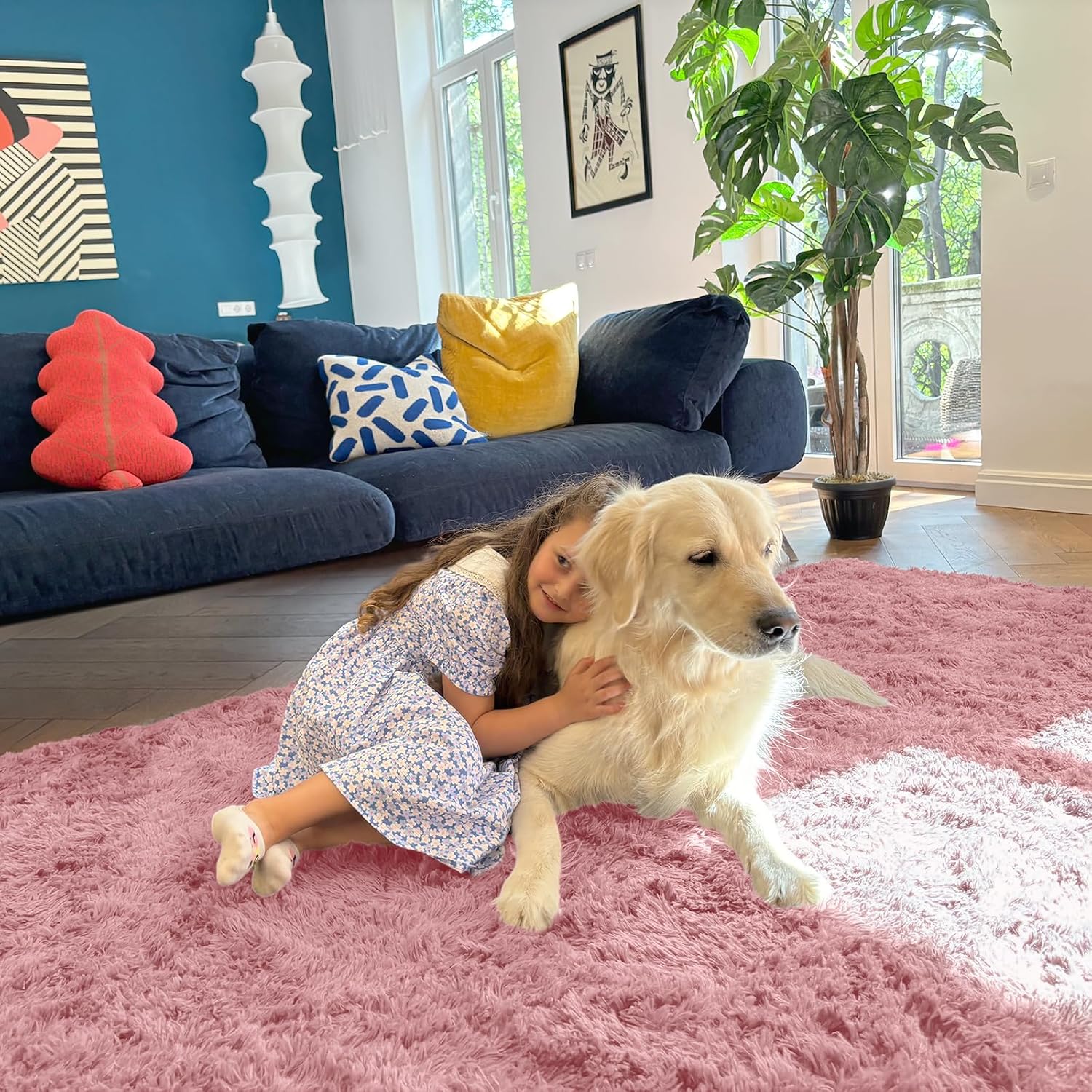 Thumbnail 5 de Homaxy Fluffy Shaggy Rug, Pink, 60 x 100 cm – Machine Washable, Non-Slip Living Room/Nursery Rug