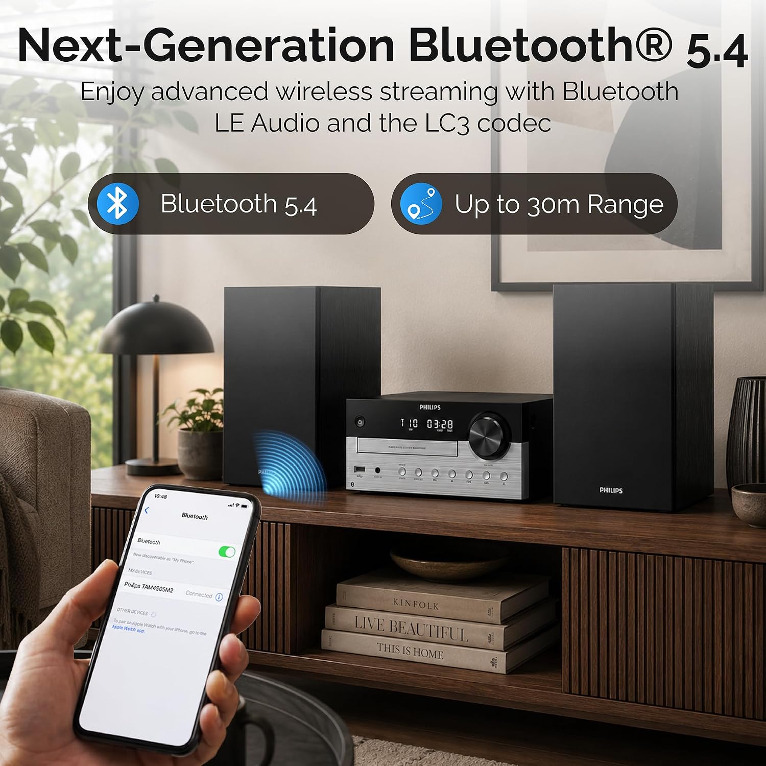 Detalle de Philips TAM3205M2 Micro Music System, Bluetooth 5.4, CD Player, 20W Stereo