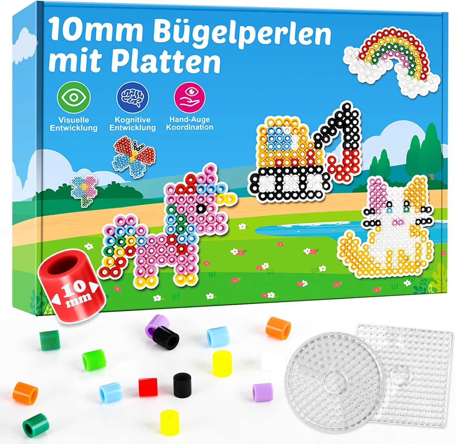 Detalle de Bügelperlen Set Groß 10 mm – Komplettset mit 2 Bügelplatten & Vorlagen für Kinder ab 3 Jahren