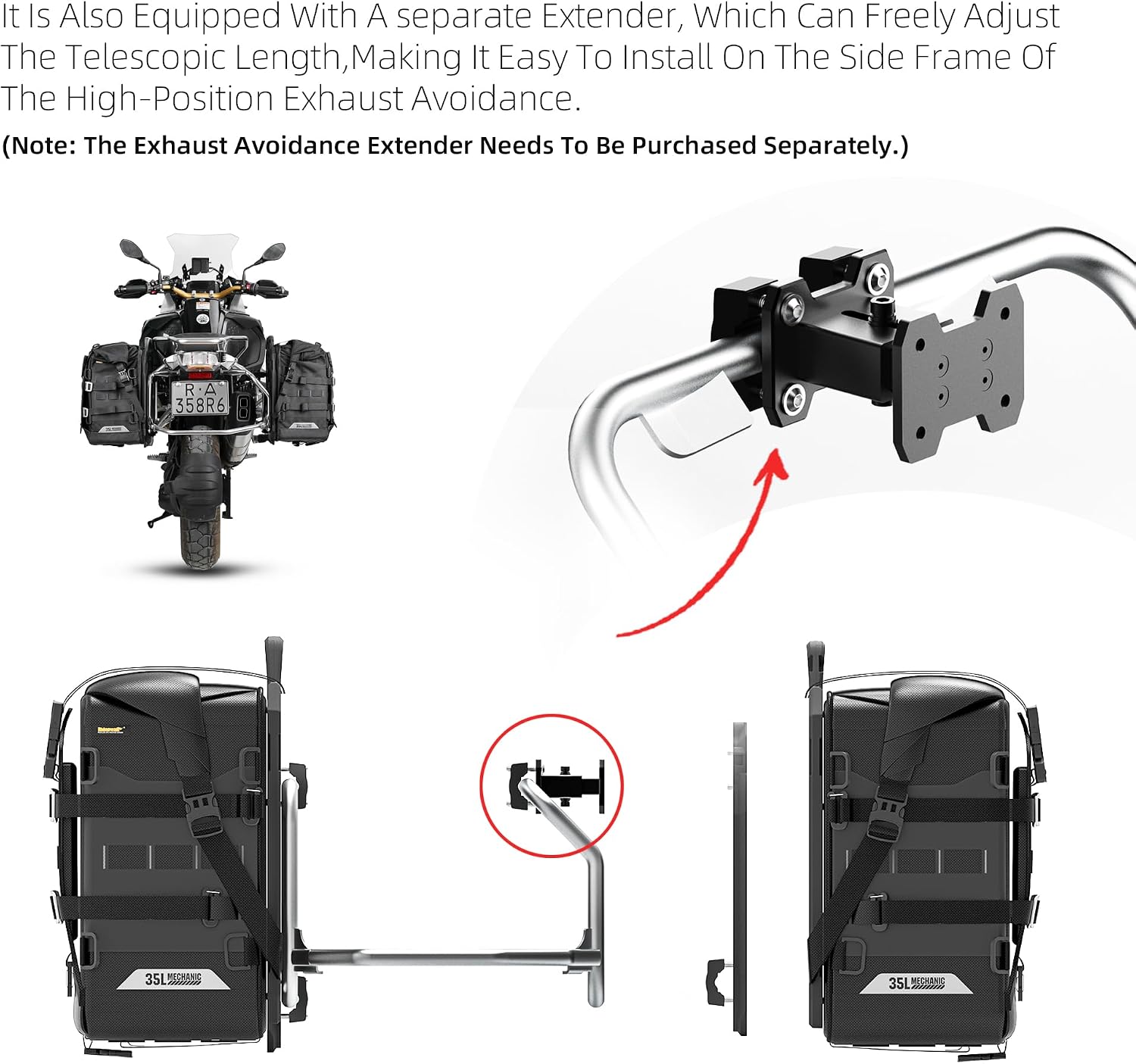 Detalle 2 de Rhinowalk 35L Waterproof Motorcycle Saddle Bag with MOLLE System