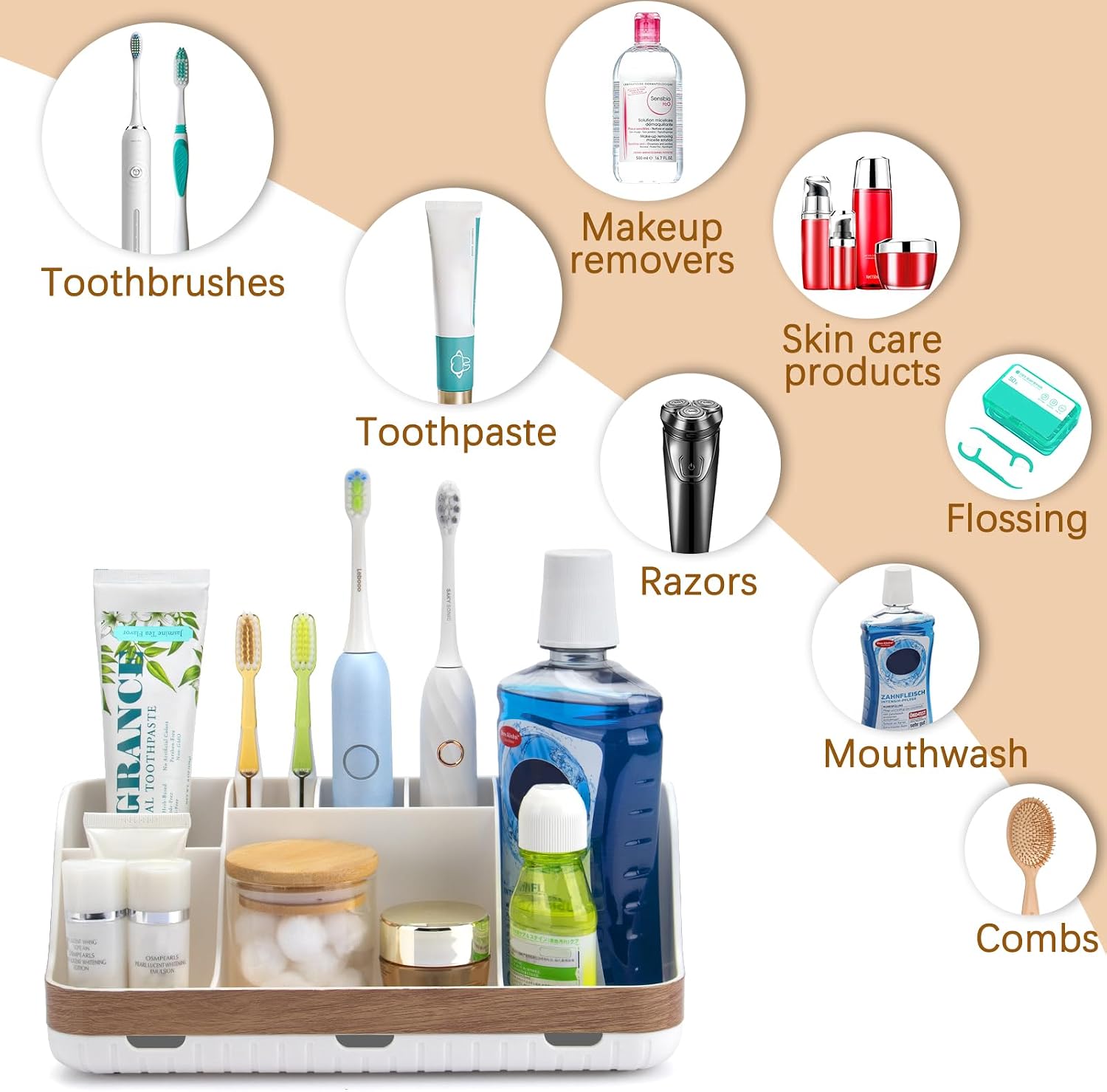Detalle 1 de GFWARE Bathroom Organizers and Storage 7-Compartment Toothbrush Holder