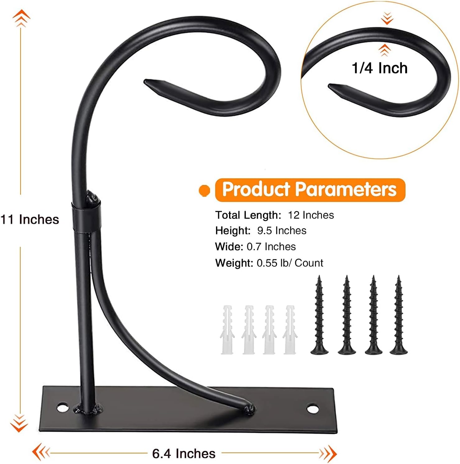 Detalle de Iron Wall Mount Plant Hanger (2-pack, 11 inch) rust-resistant brackets for hanging plants, lanterns and more