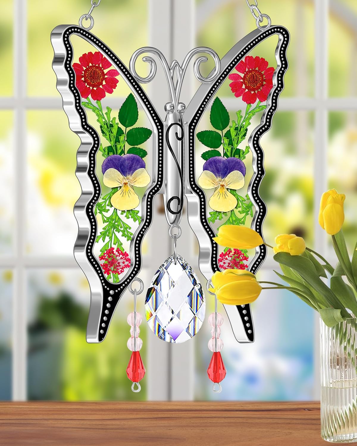 Detalle 2 de KY&BOSAM Crystal Butterfly Stained Glass Suncatcher 🪄